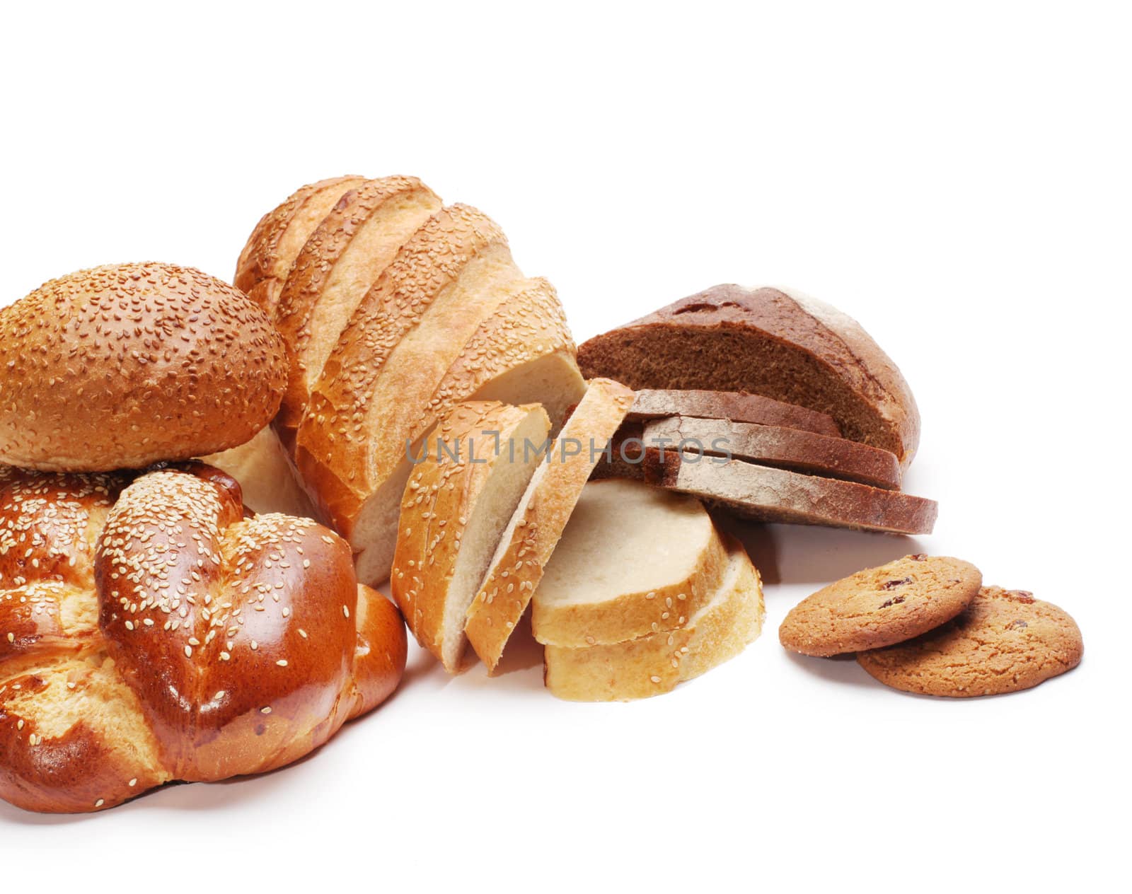 assortment of baked bread isolated on white by rudchenko