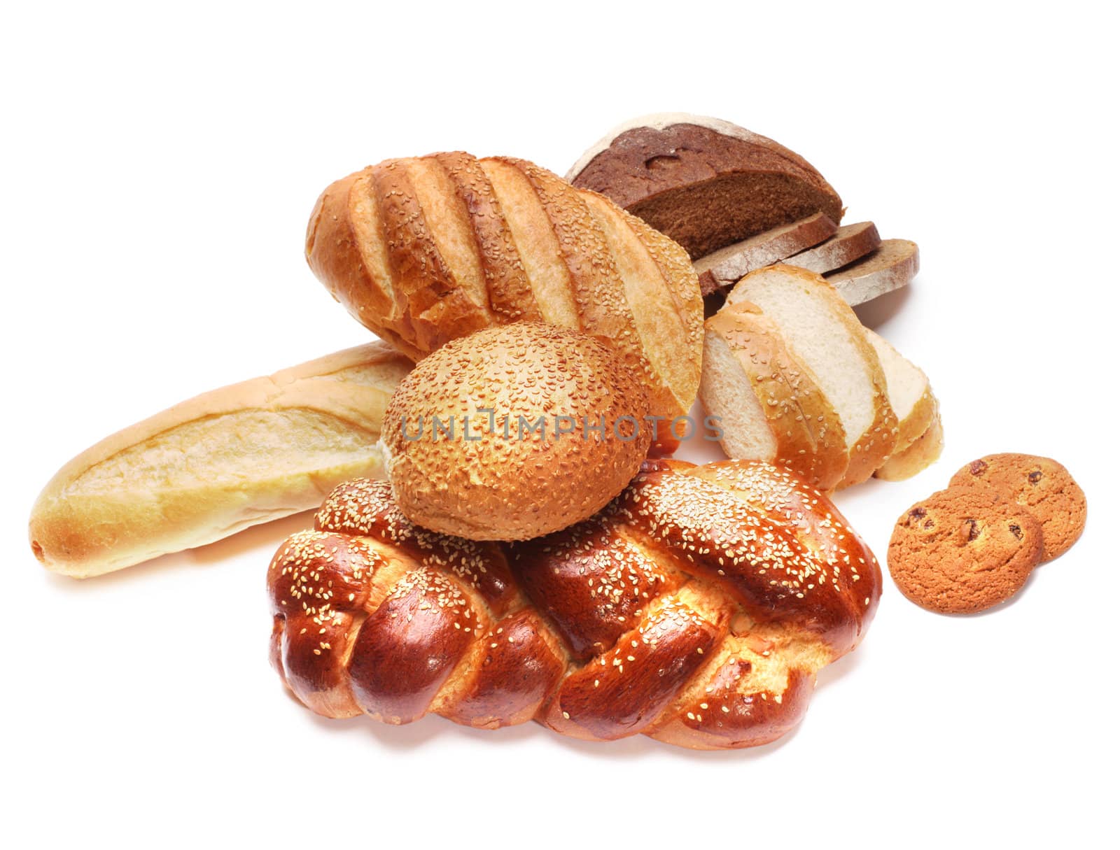 assortment of baked bread isolated on white by rudchenko