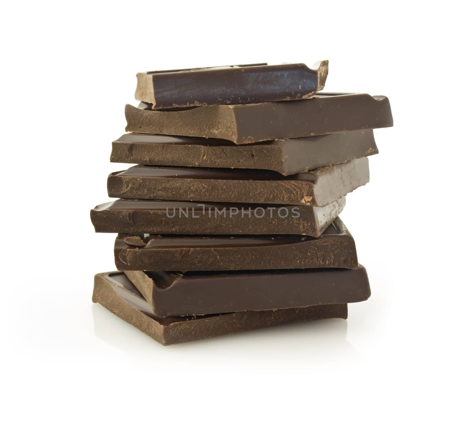 Pile of chokolate blocks isoleted on white background