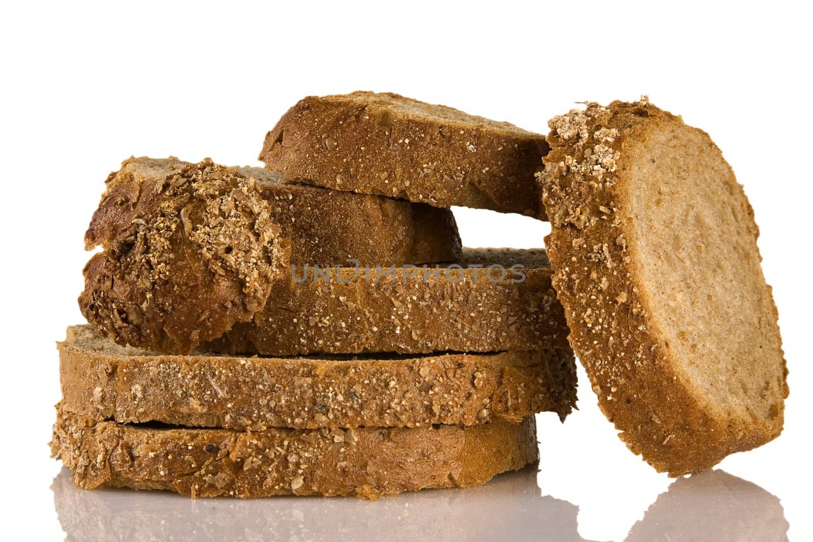 sliced brown bread, isolated on white background