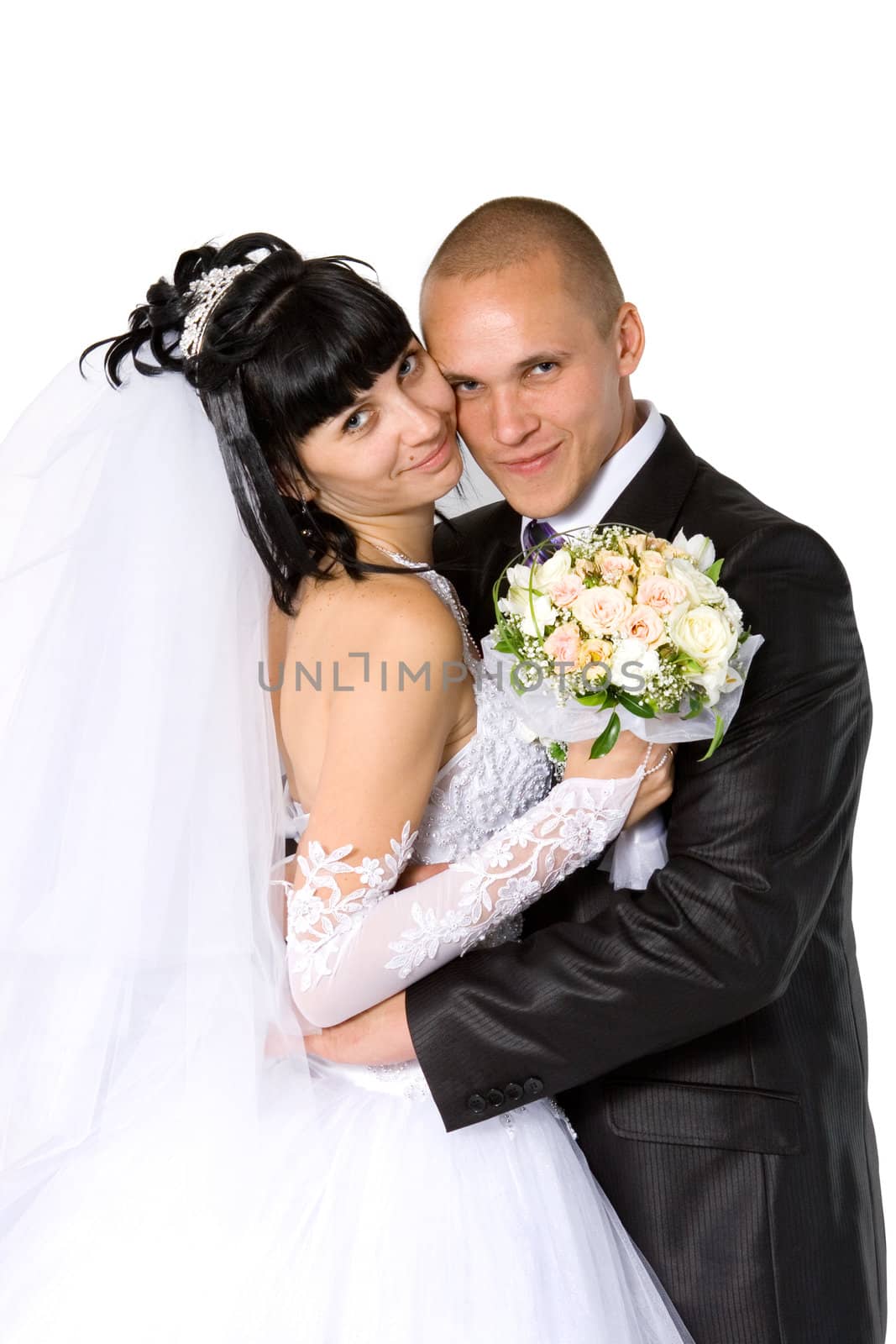 bride to the bridegroom on a white background
