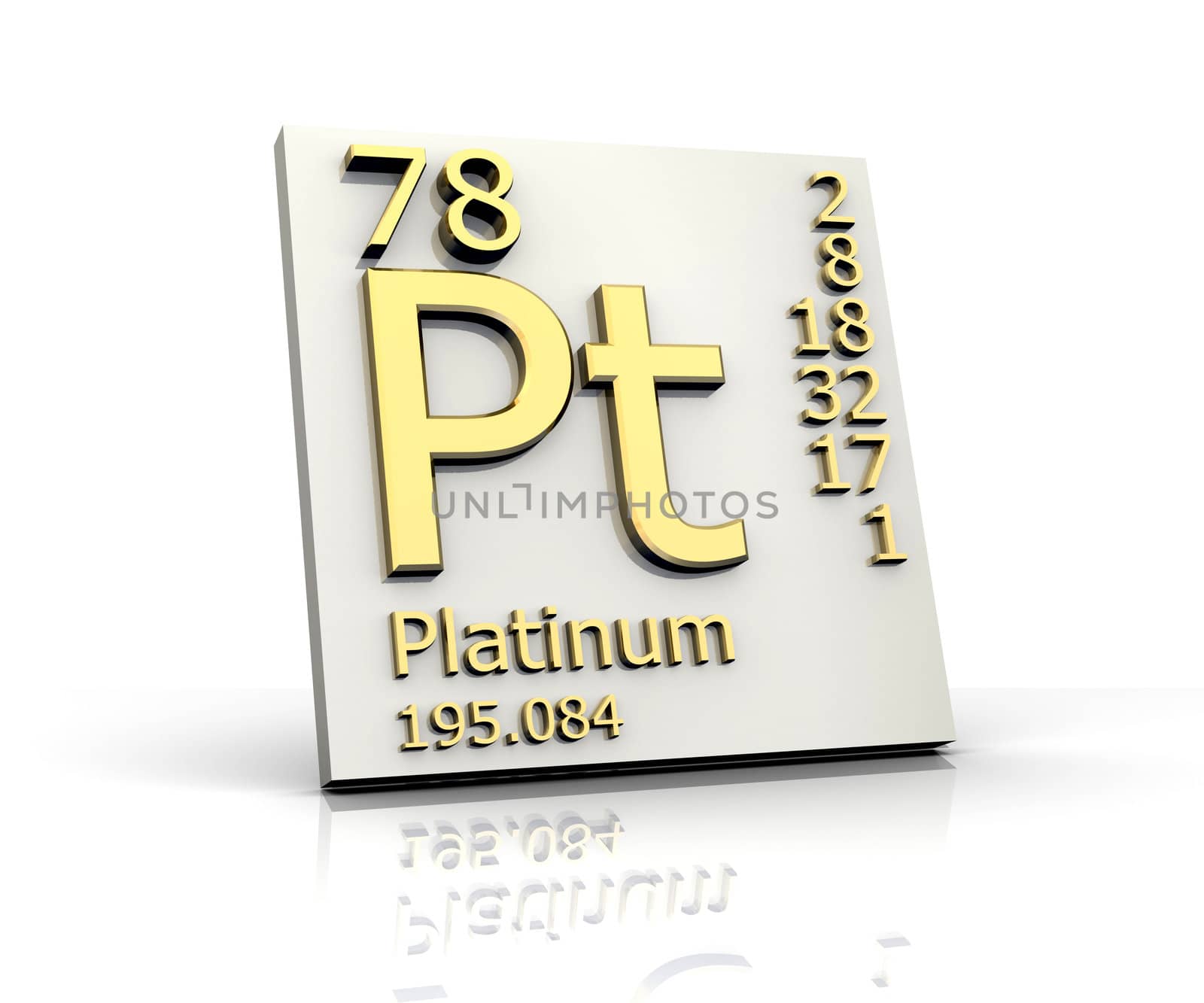 Platinum form Periodic Table of Elements - 3d made