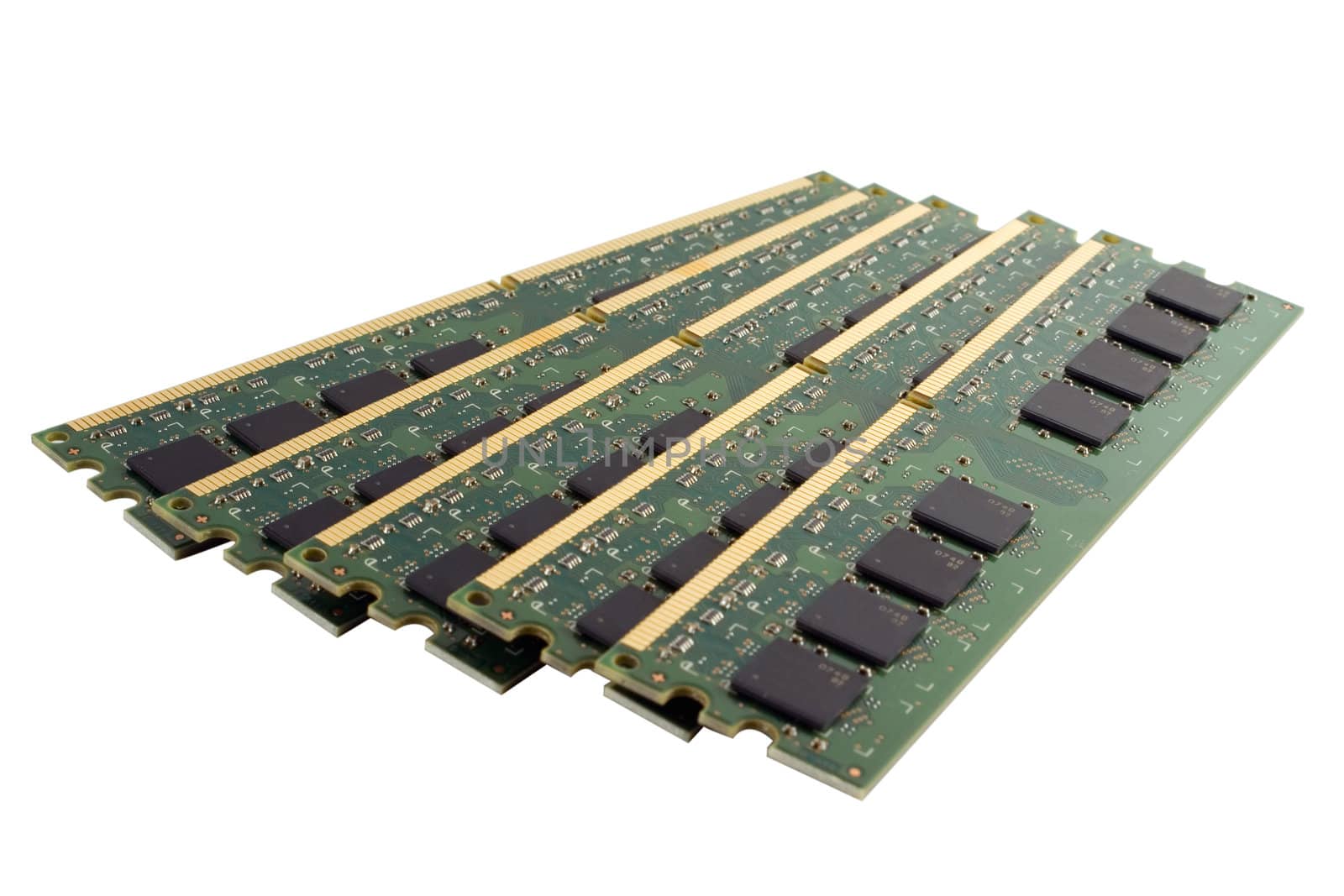 Five Planks of Computer Memory Modules DDR2, isolated