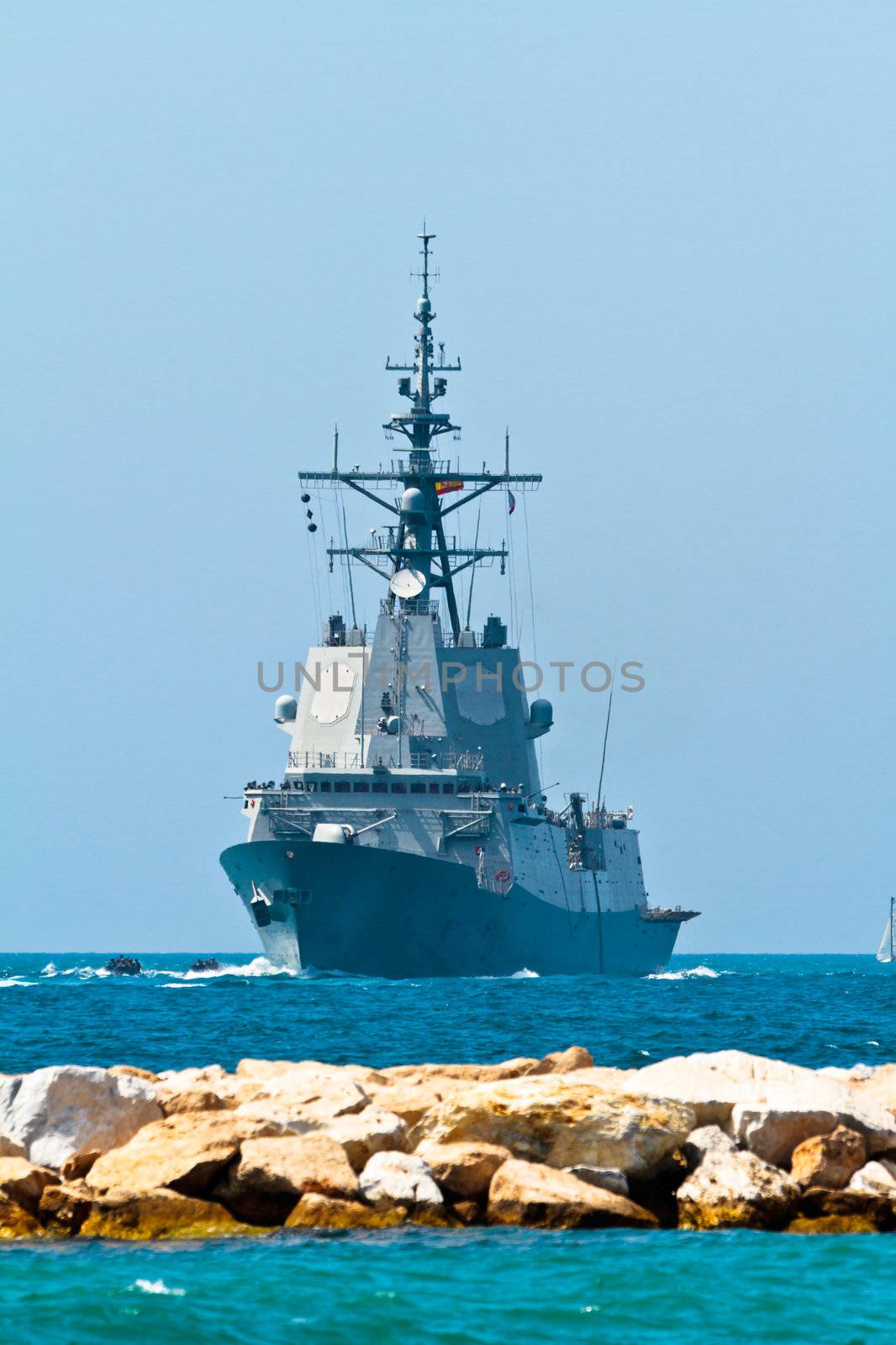 MALAGA, SPAIN-MAY 28: Frigate F-101 Alvaro de Bazan taking part in an exhibition on the day of the spanish army forces on May 28, 2011, in Malaga, Spain