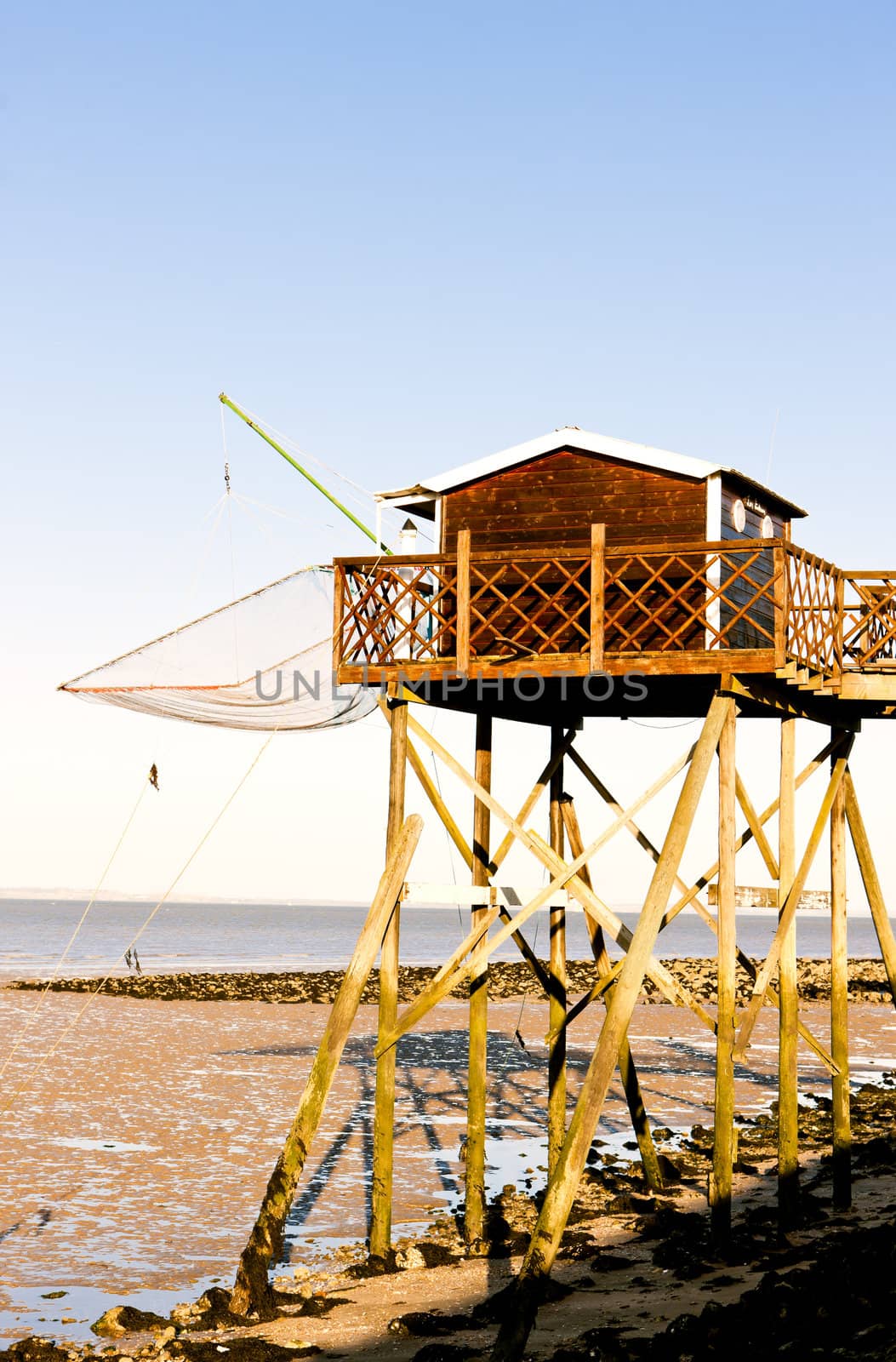 pier with fishing net, Gironde Department, Aquitaine, France