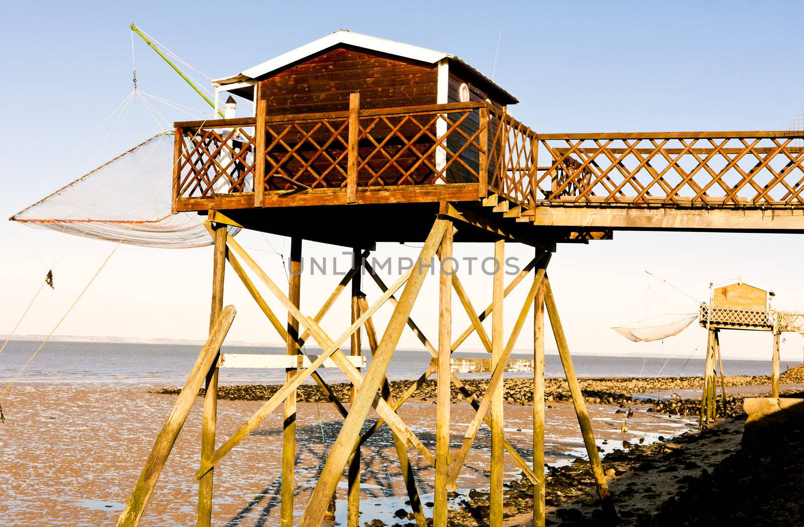 piers with fishing nets, Gironde Department, Aquitaine, France