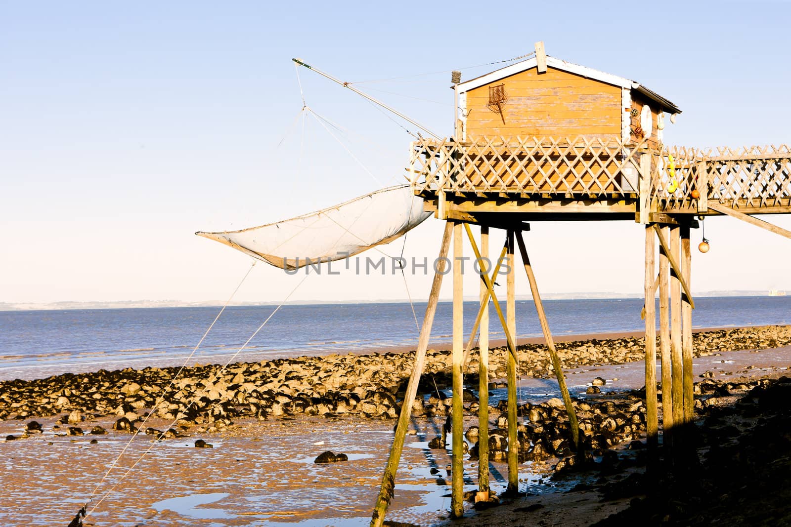 pier with fishing net, Gironde Department, Aquitaine, France