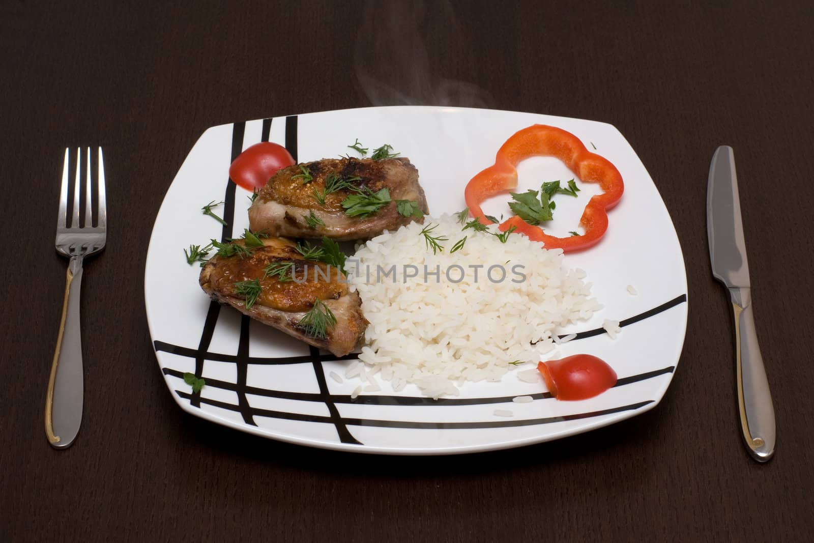 Chicken with rice on a plate