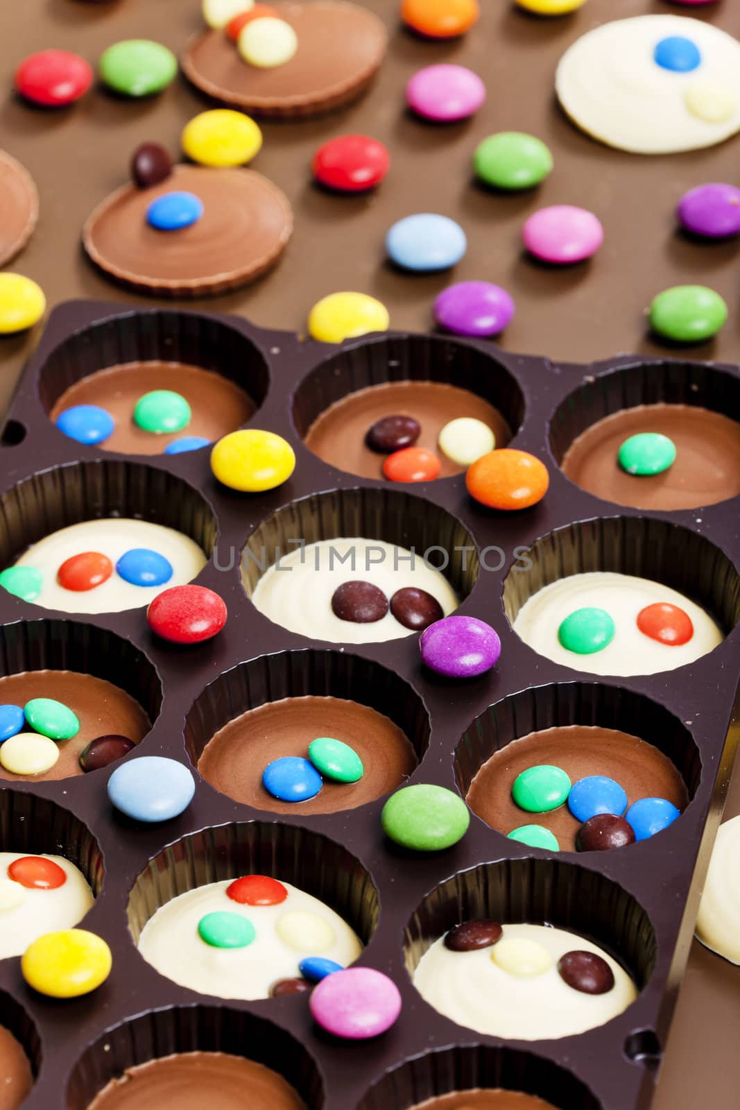 still life of chocolate with smarties by phbcz