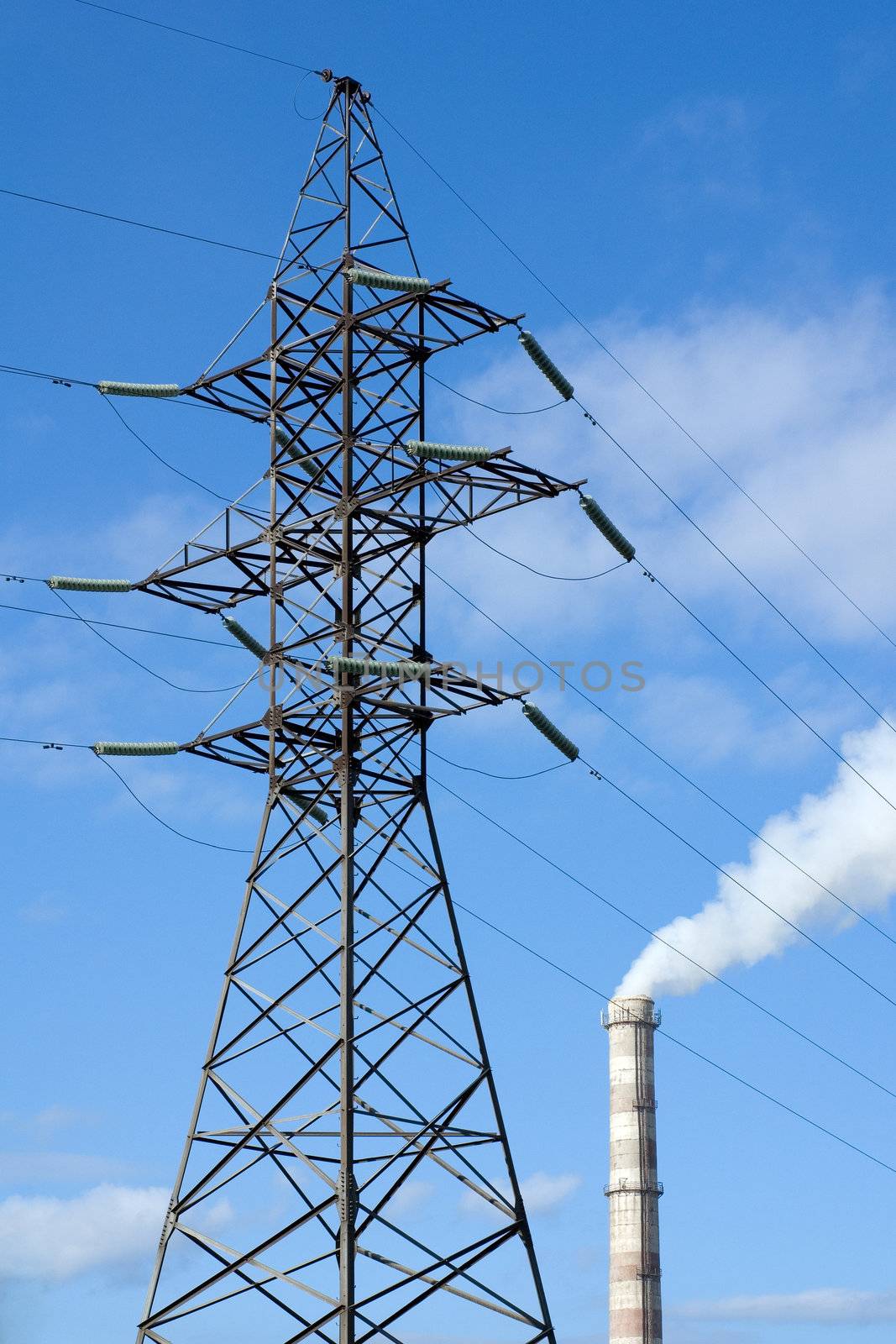 Electricity pylon and smoking factory pipe