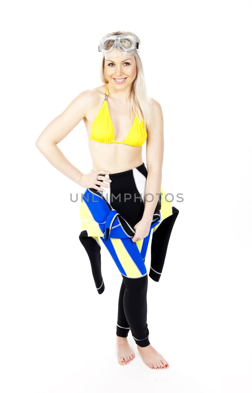 standing young woman wearing neoprene