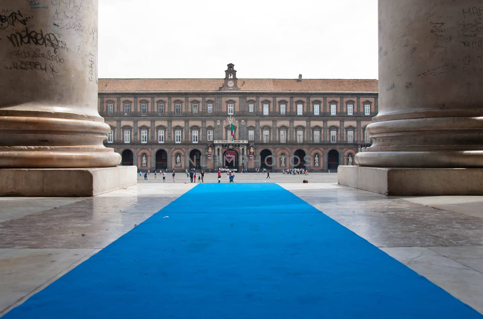 view and details of piazza plebiscito in naples, italy