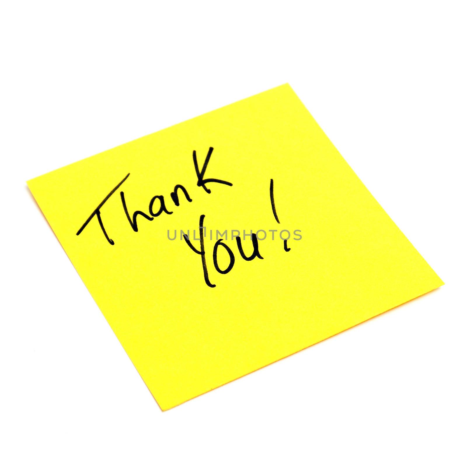 A yellow sticky note is isolated on white with a handwritten note giving thanks where it is due.