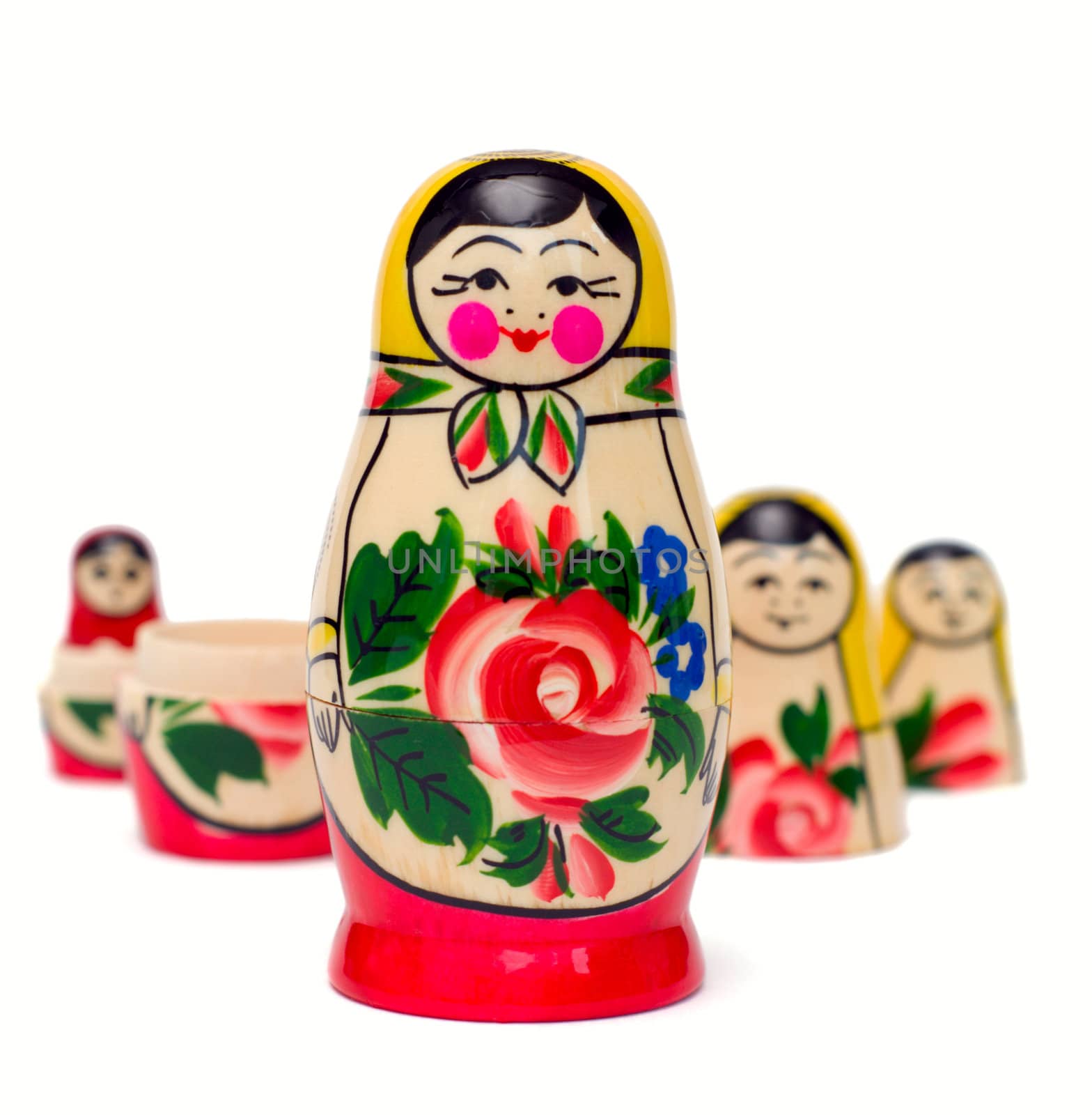 Set of russian dolls of decreasing sizes, isolated