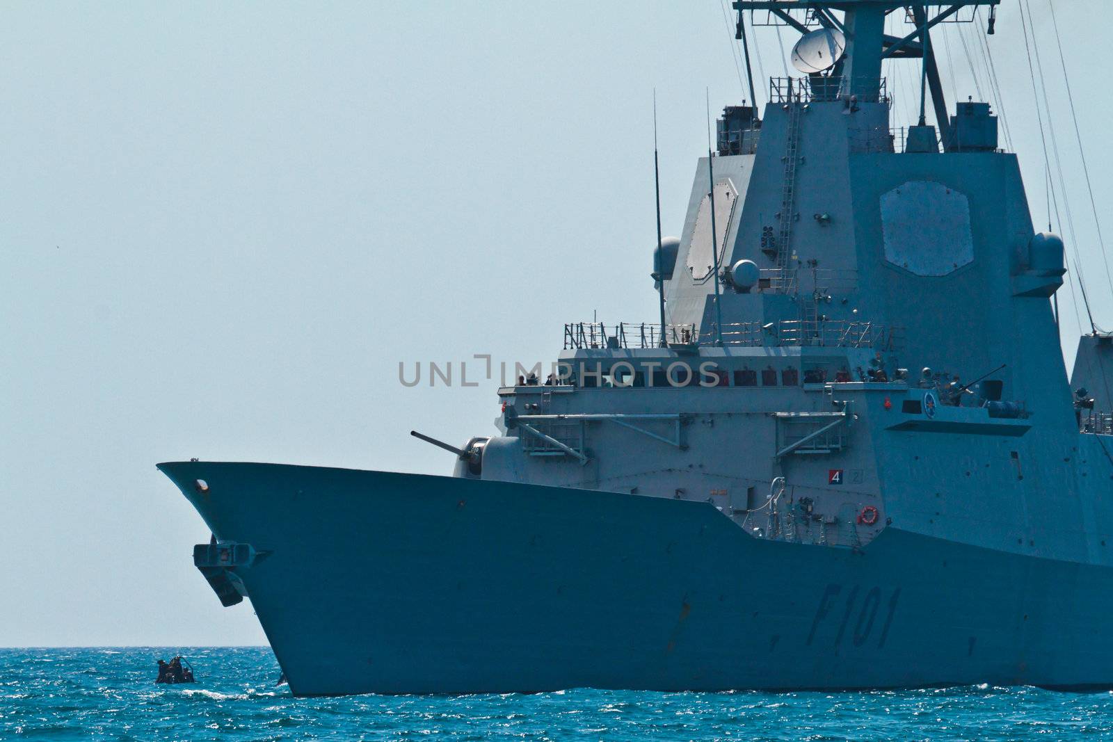 MALAGA, SPAIN-MAY 28: Frigate F-101 Alvaro de Bazan taking part in an exhibition on the day of the spanish army forces on May 28, 2011, in Malaga, Spain