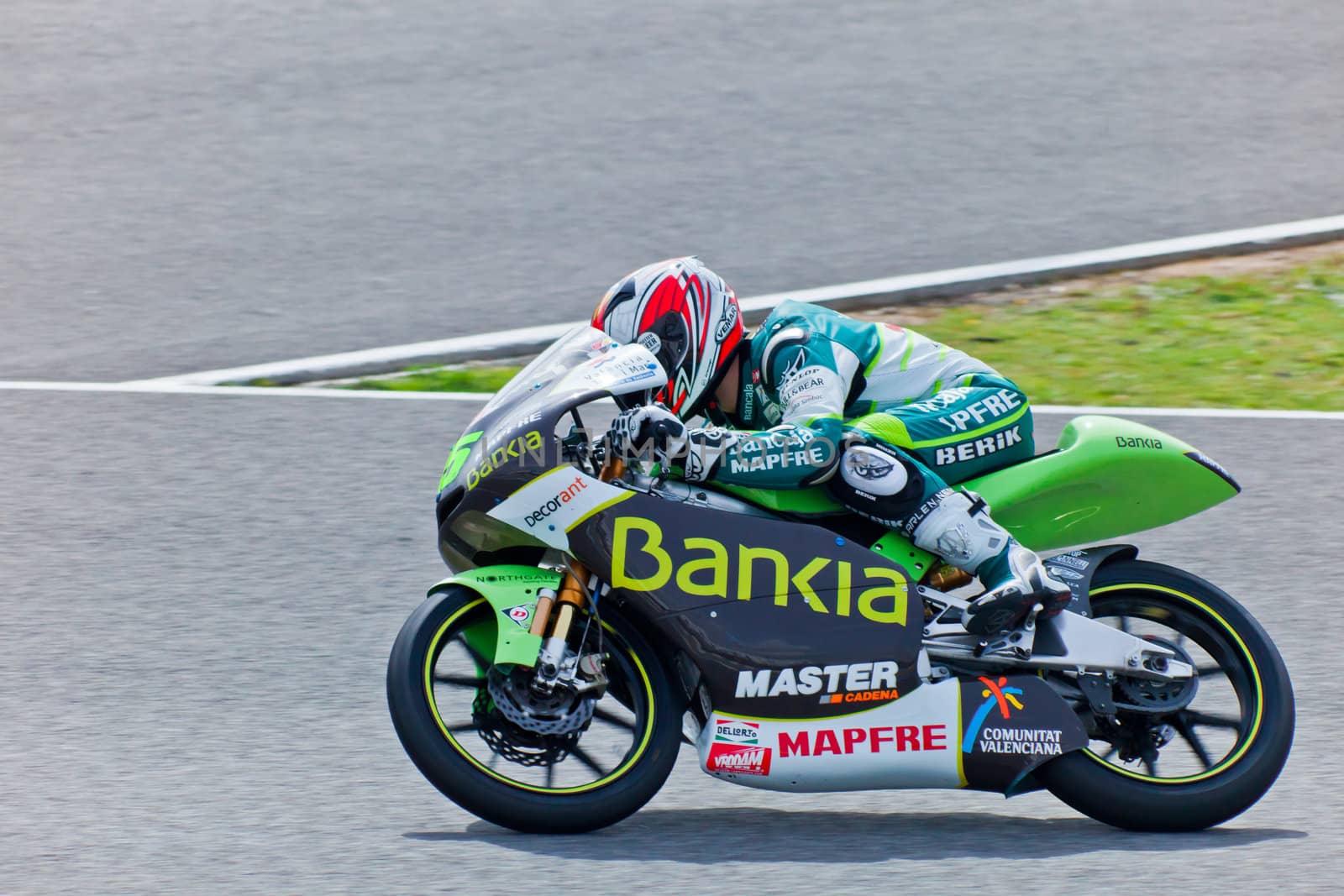 JEREZ DE LA FRONTERA, SPAIN - MAR 5: Moto2 motorcyclist Hector Faubel races in the MotoGP Official Trainnig on Mar 5, 2011 in Jerez de la Frontera, Spain