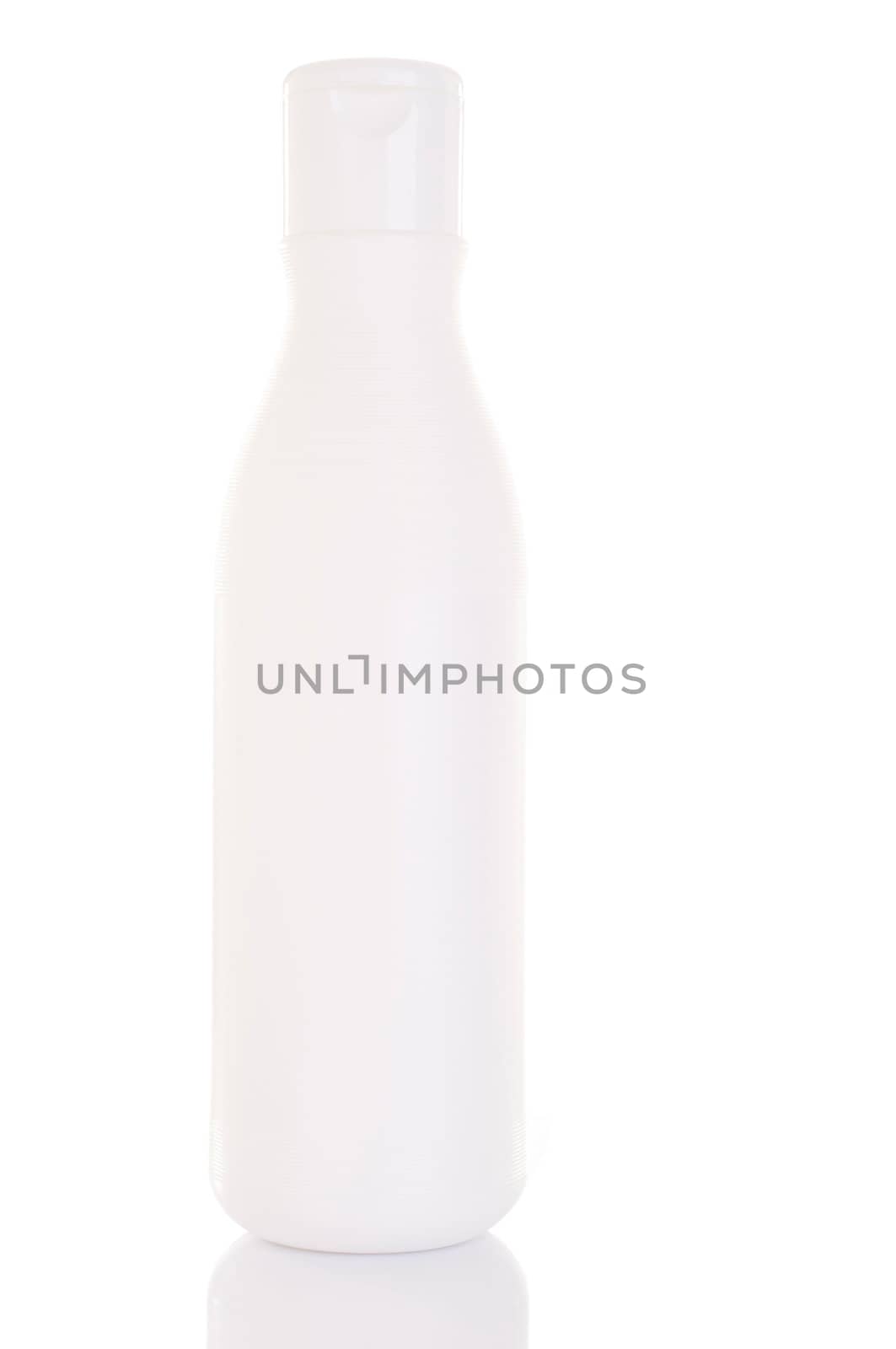 white shower gel plastic bottle isolated on white background