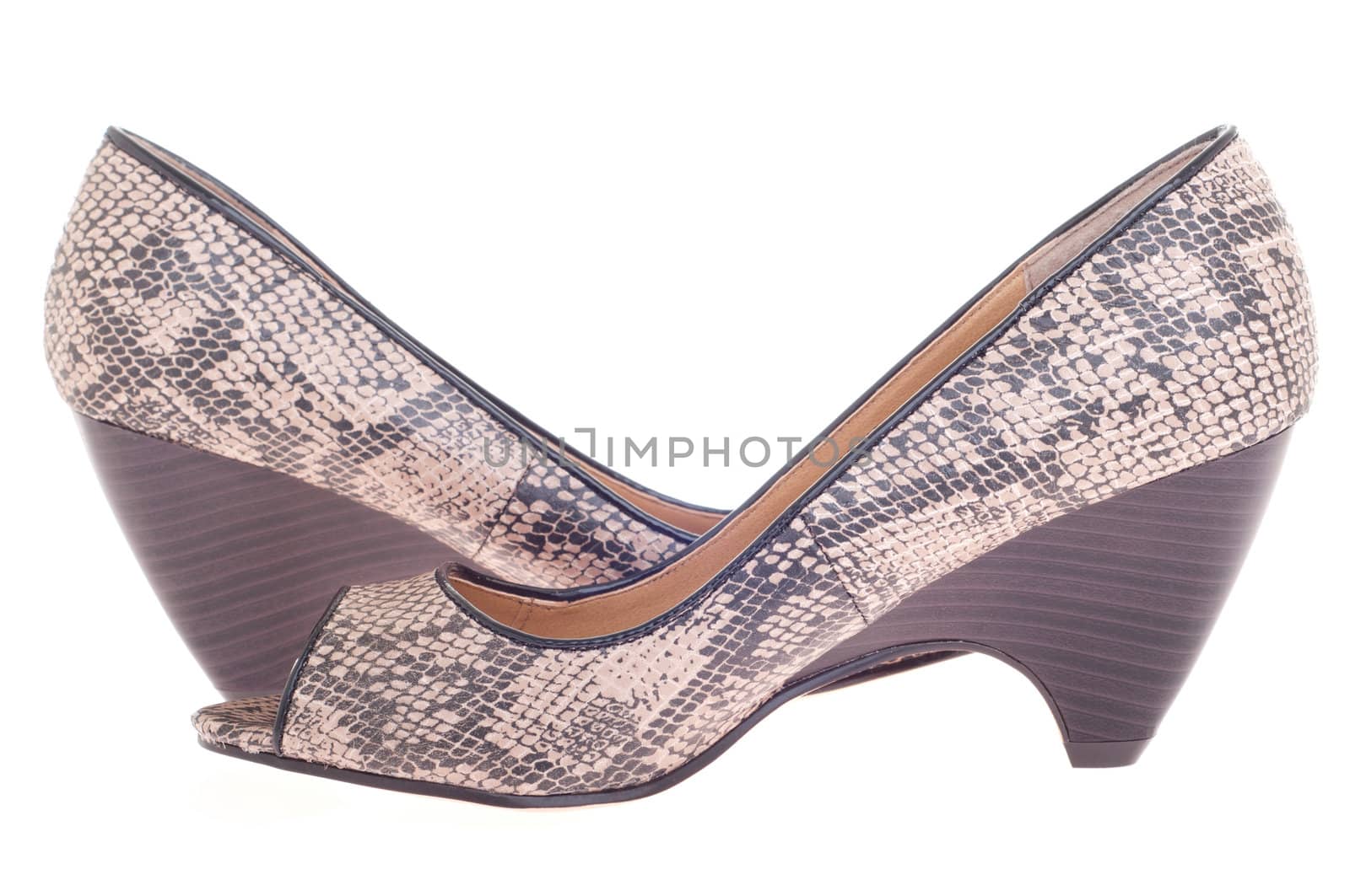 pair of fashion high heels woman shoes isolated on white background