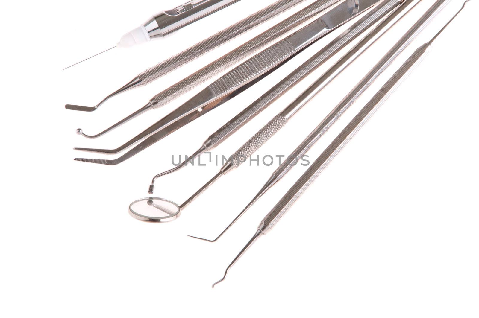 stainless steel dental surgery instruments for teeth care (isolated on white background)