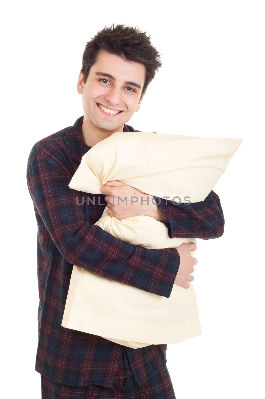 Man in pajamas holding pillow by luissantos84
