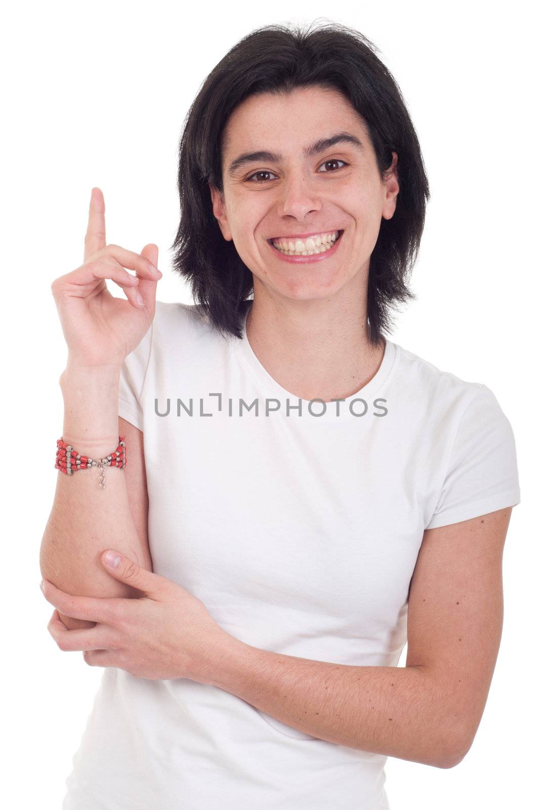 smiling casual woman portrait having an idea isolated on white background