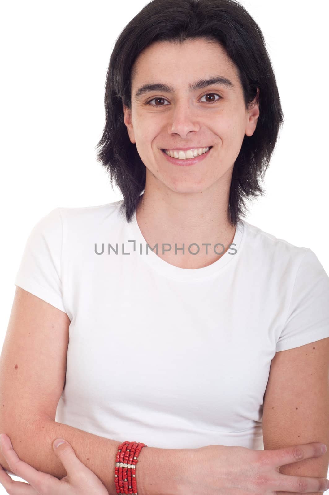 smiling casual woman portrait isolated on white background (folded arms)