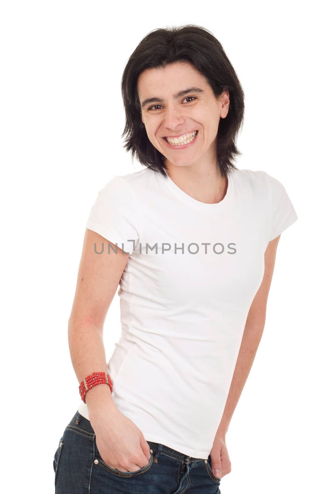 beautiful casual woman portrait posing isolated on white background