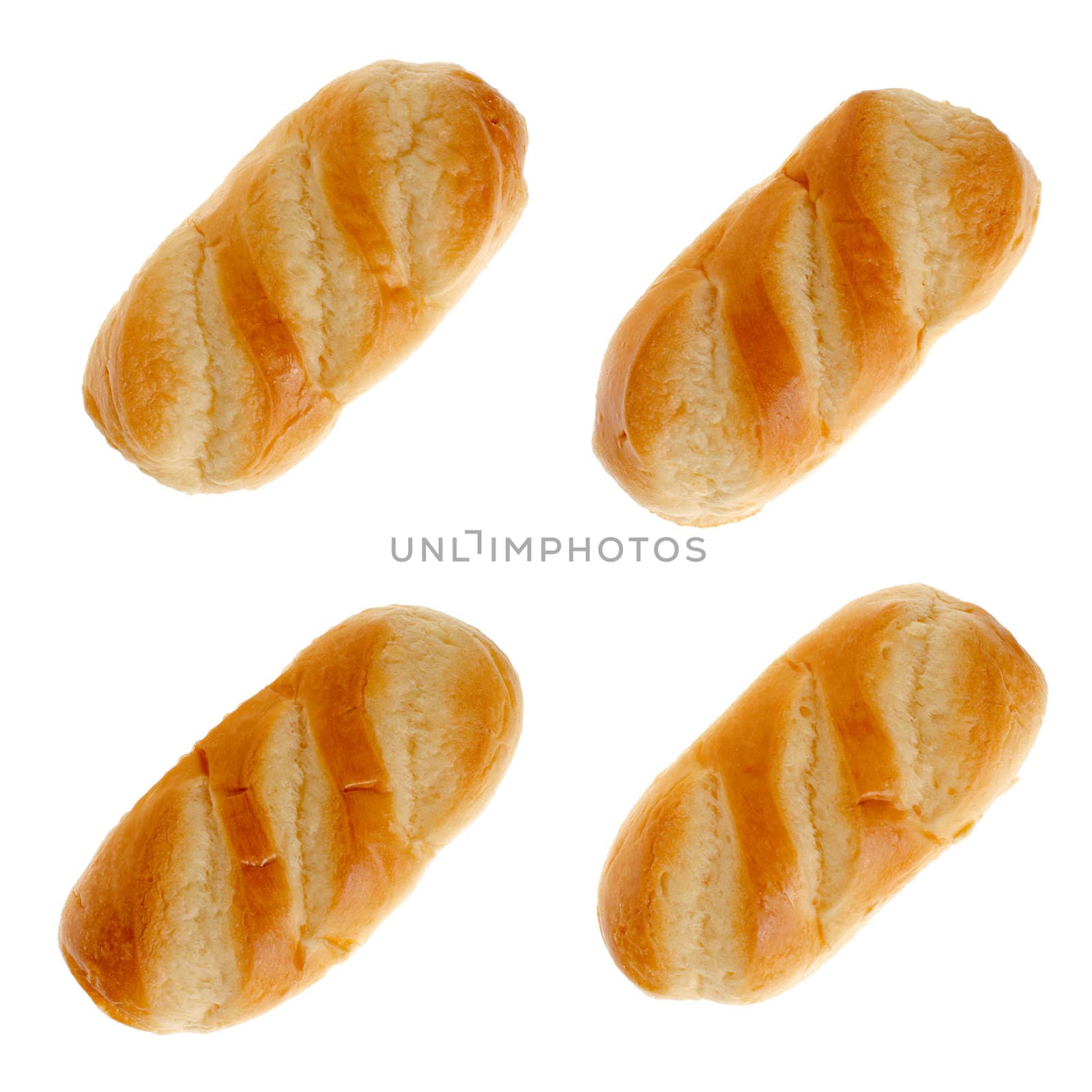 Set of four milk bread isolated on white background.