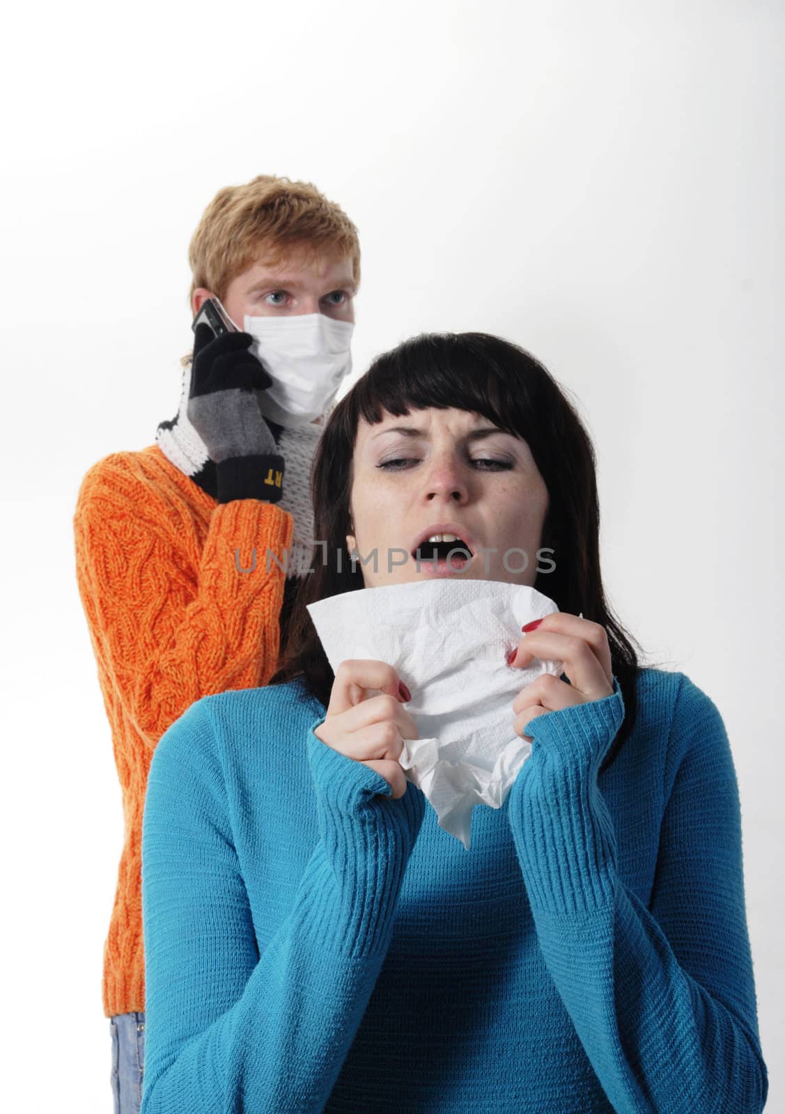 girl was ill of influenza, a man stands behind a mask by aptyp_kok