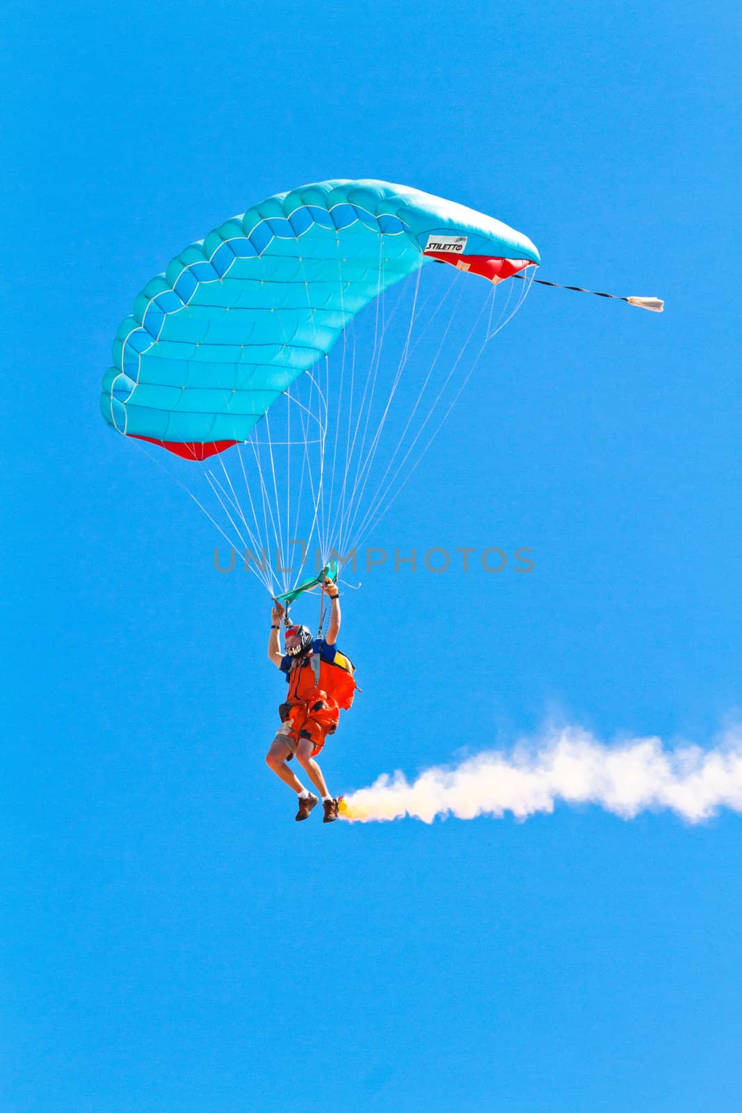 CADIZ, SPAIN-SEP 11: Parachutist Rex  Pemberton taking part in  the 4th airshow of Cadiz on Sep 11, 2011, in Cadiz, Spain