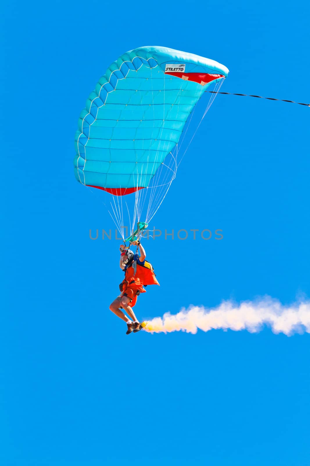 CADIZ, SPAIN-SEP 11: Parachutist Rex  Pemberton taking part in  the 4th airshow of Cadiz on Sep 11, 2011, in Cadiz, Spain