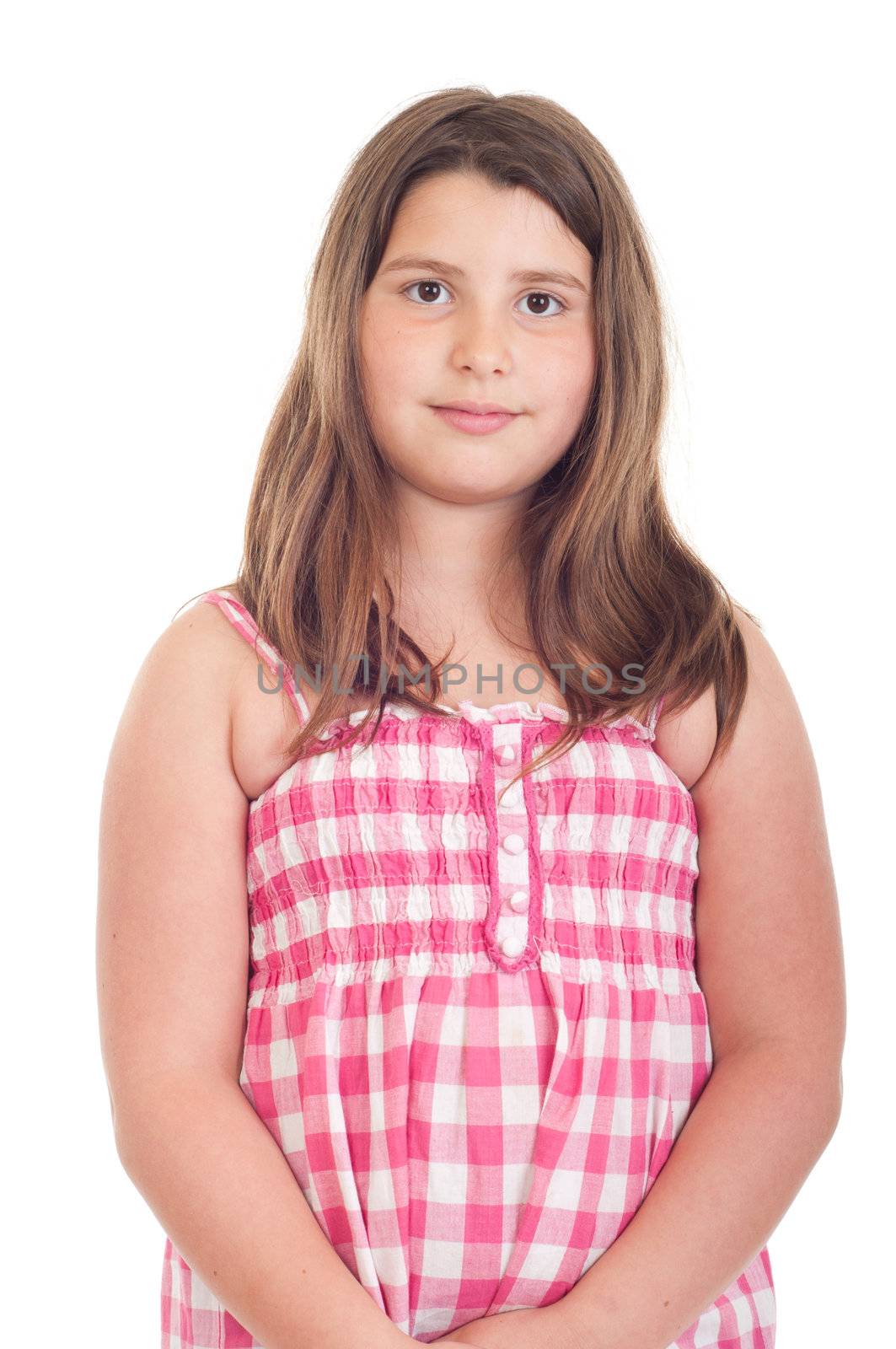 adorable little girl portrait in a pink top (isolated on white background)