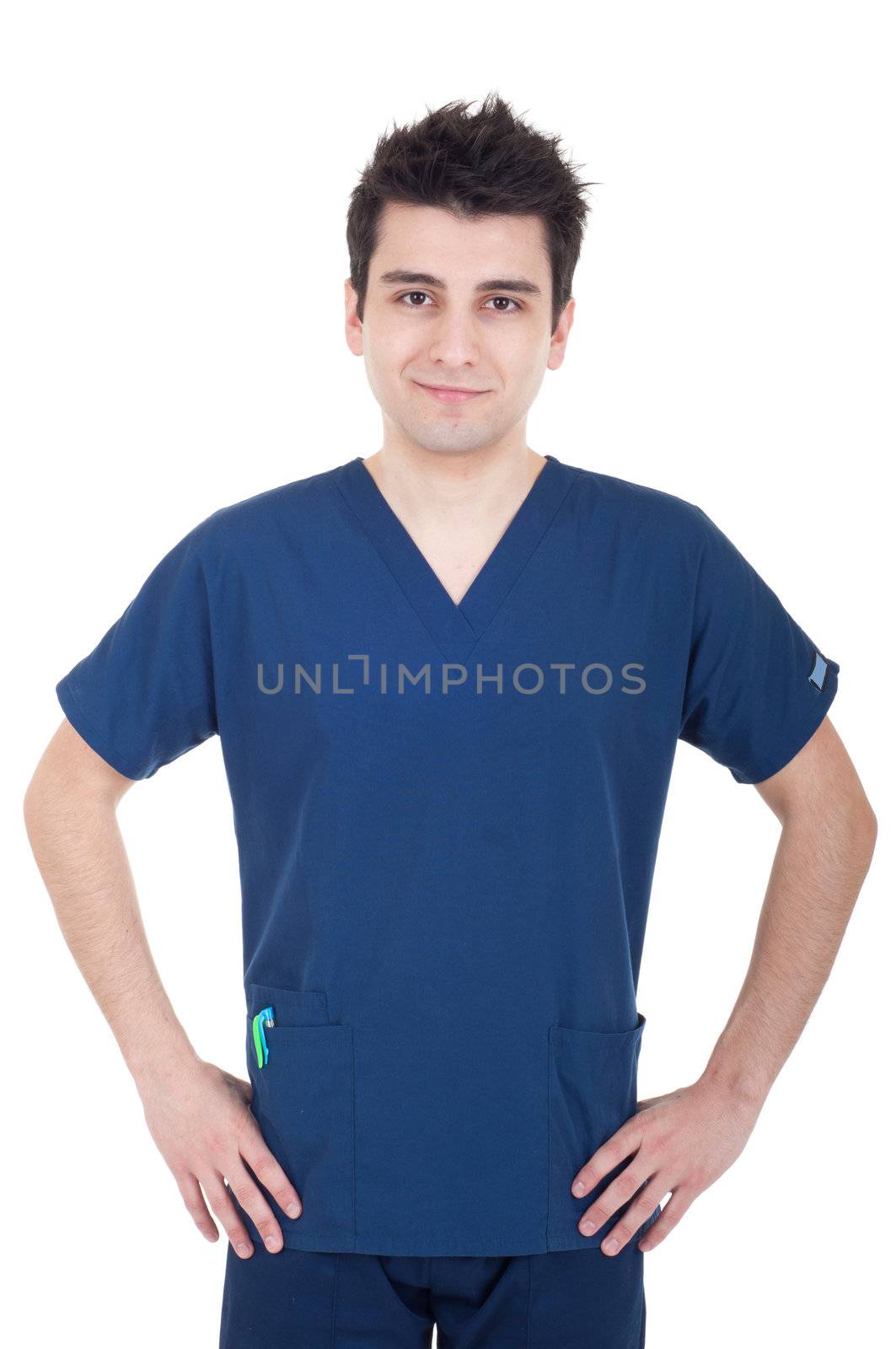 portrait of a handsome young doctor isolated on white background