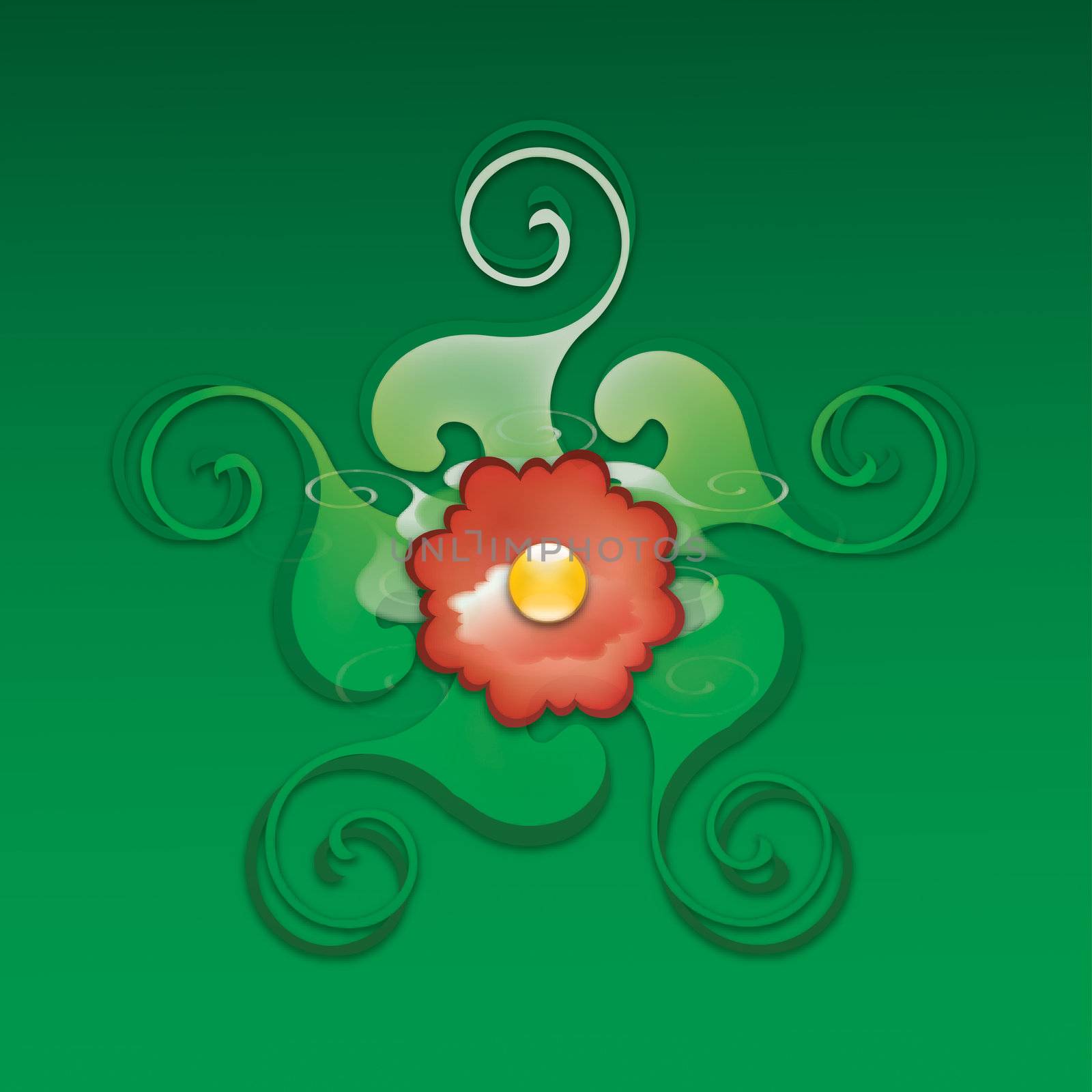 High resolution image flowers. 2d illustration over green background.