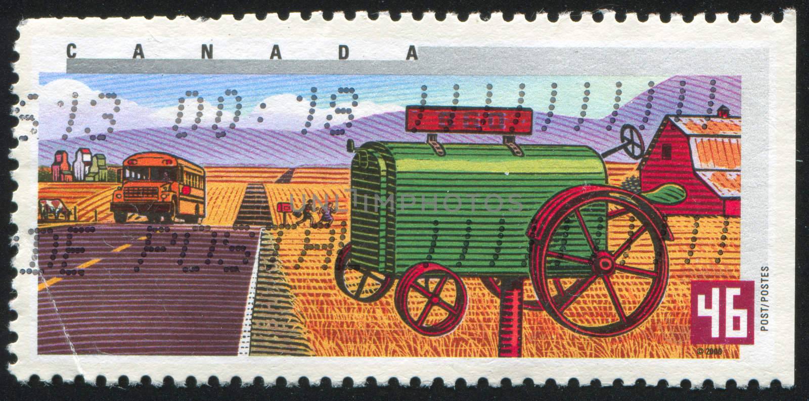 CANADA - CIRCA 2000: stamp printed by Canada, shows Decorated Rural Mailboxes, Tractor Design,  circa 2000