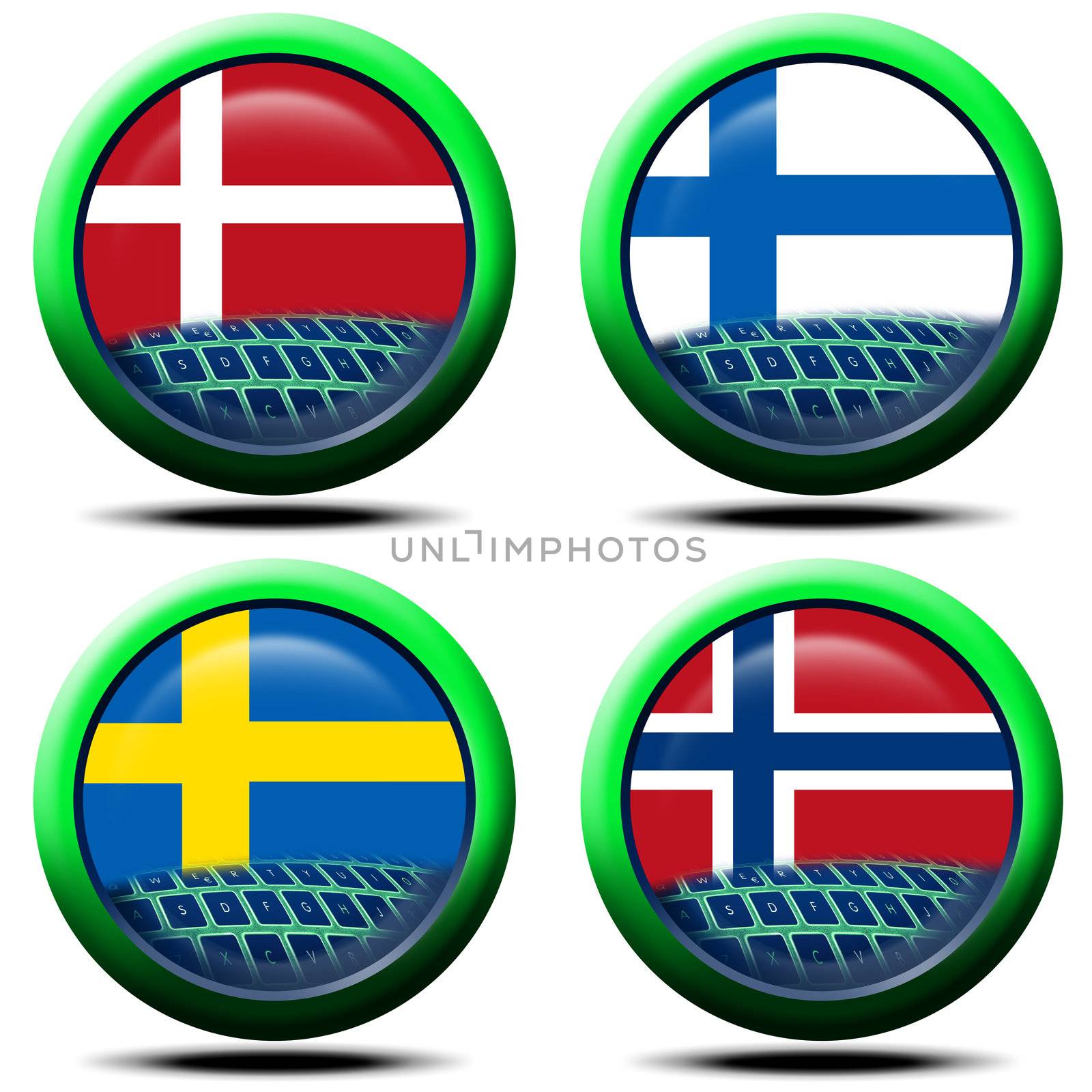 4 icons with the flag of Italy, Sweden, Norway, Denmark, Finland