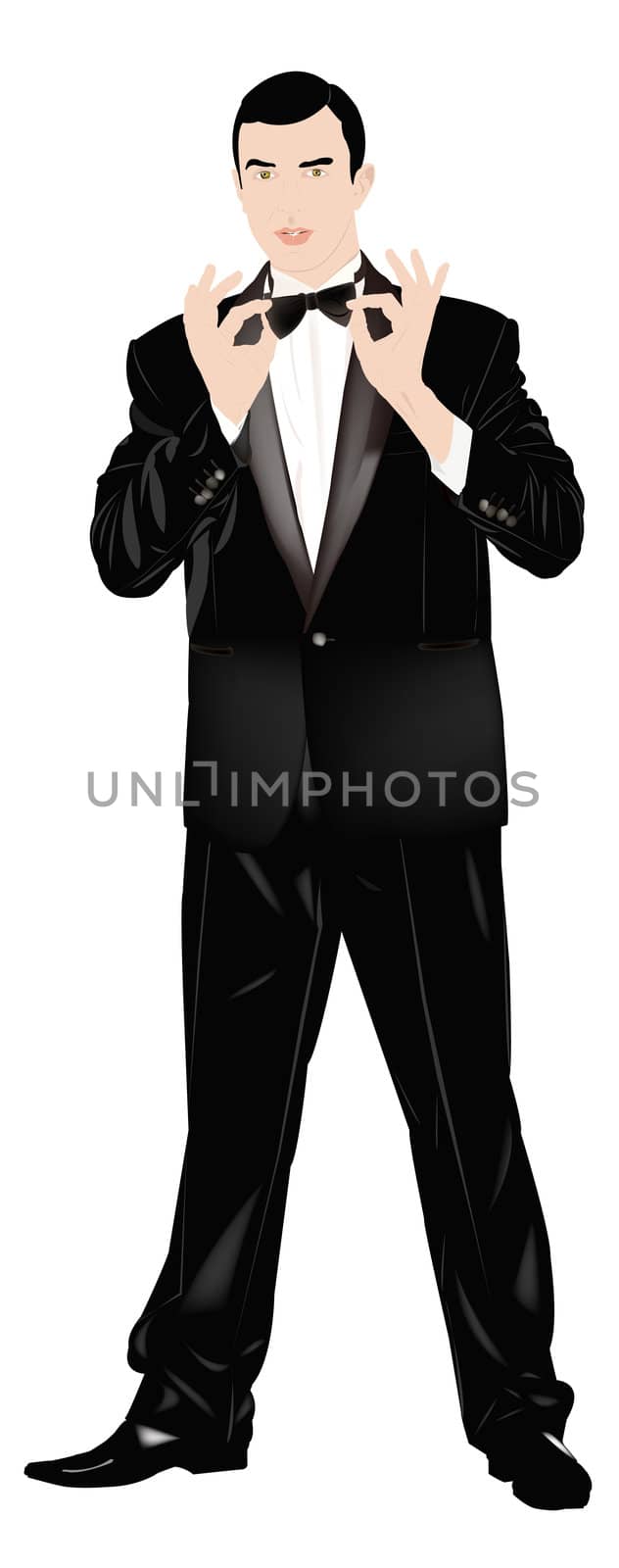 Portrait the man in a classical tuxedo on an white  background