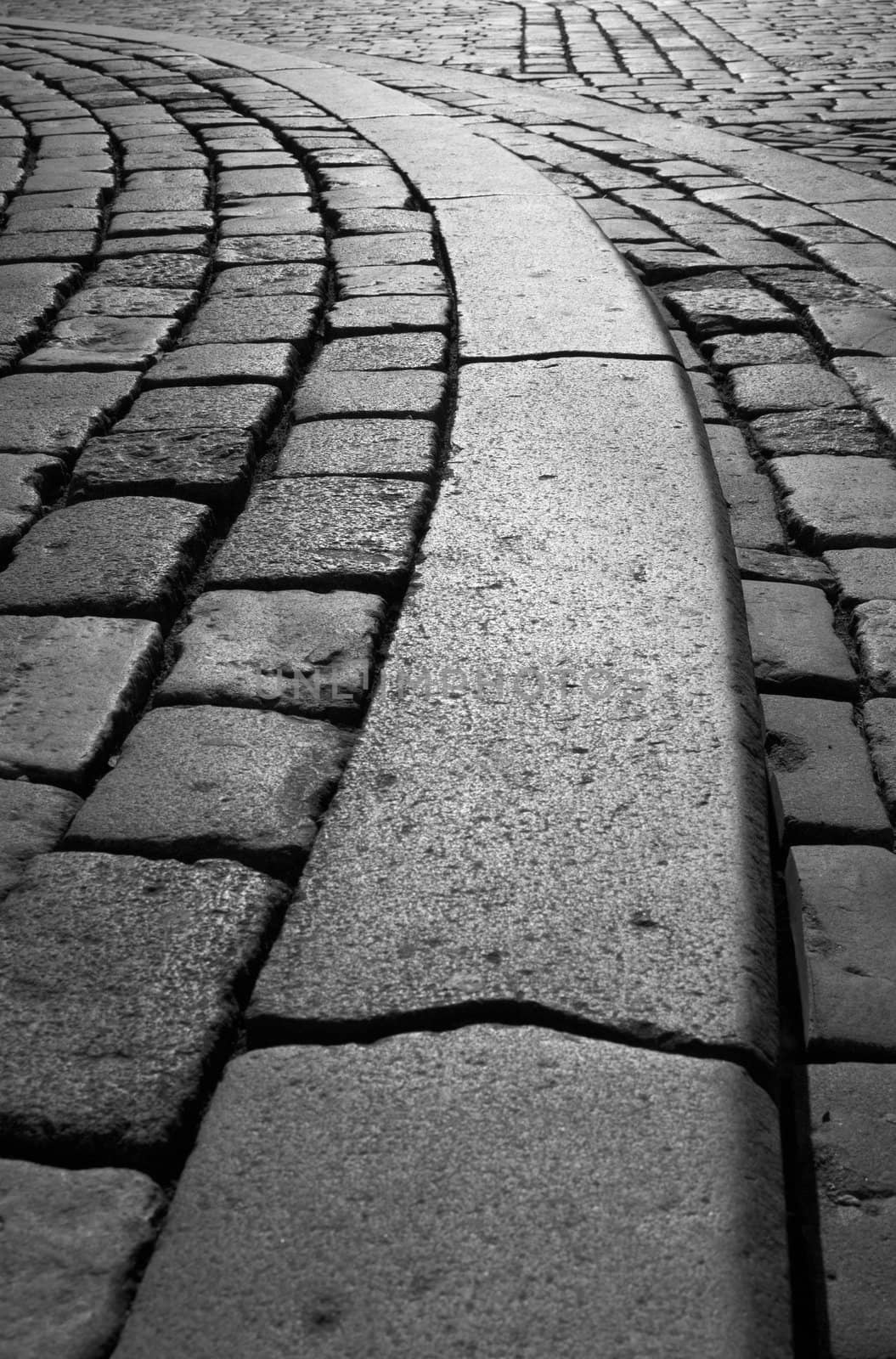 Roadway of cobblestone in the main place of Olomouc - Czech Republic