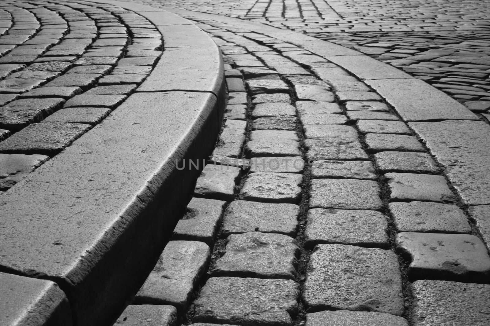 Roadway of cobblestone in the main place of Olomouc - Czech Republic