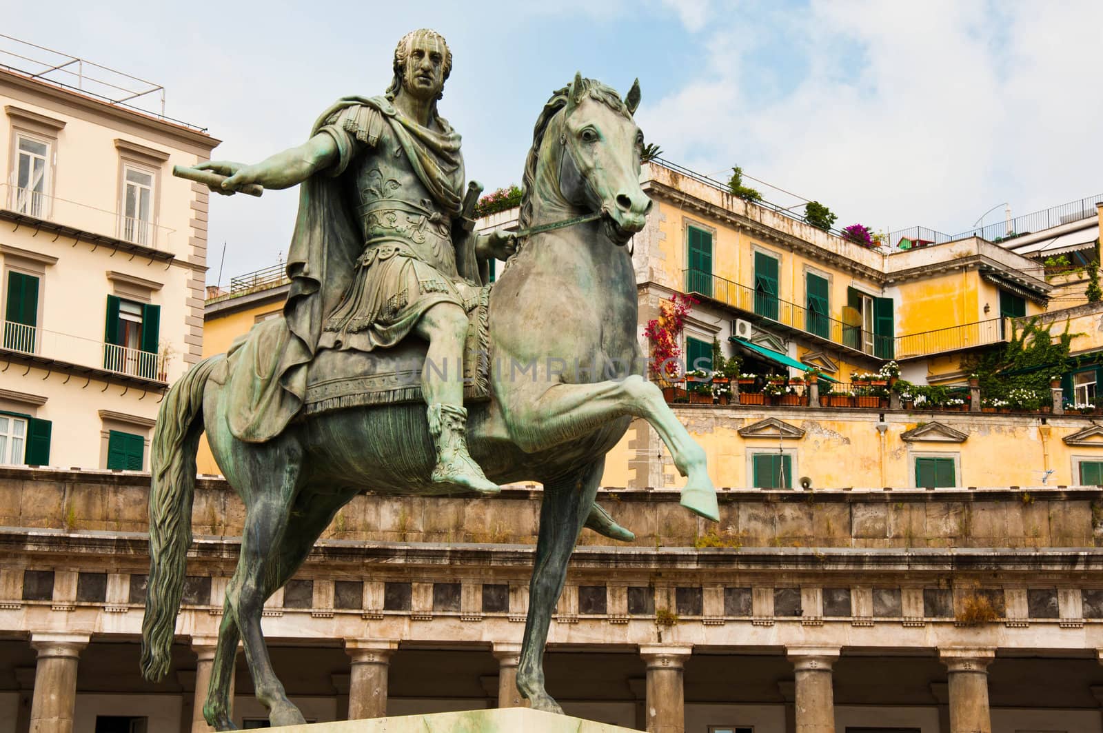 view and details of piazza plebiscito in naples, italy