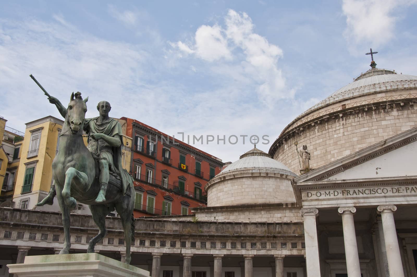view and details of piazza plebiscito in naples, italy