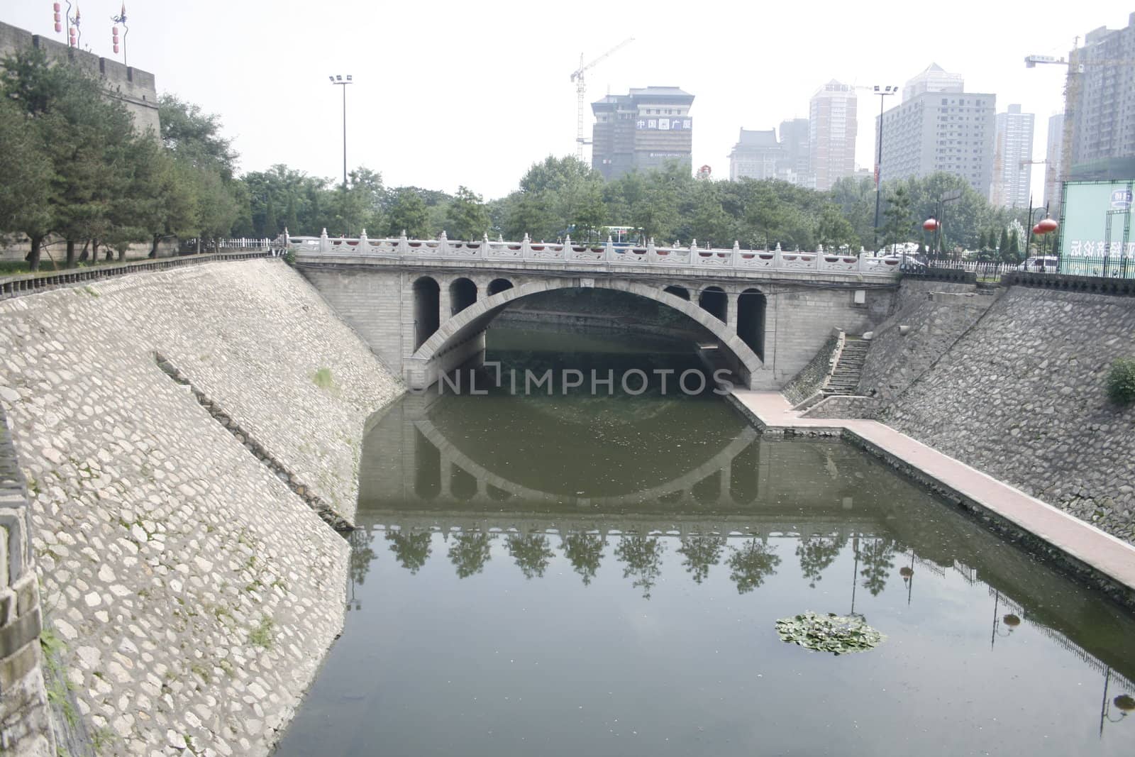 downtown of Xian, Moat with a drawbridge