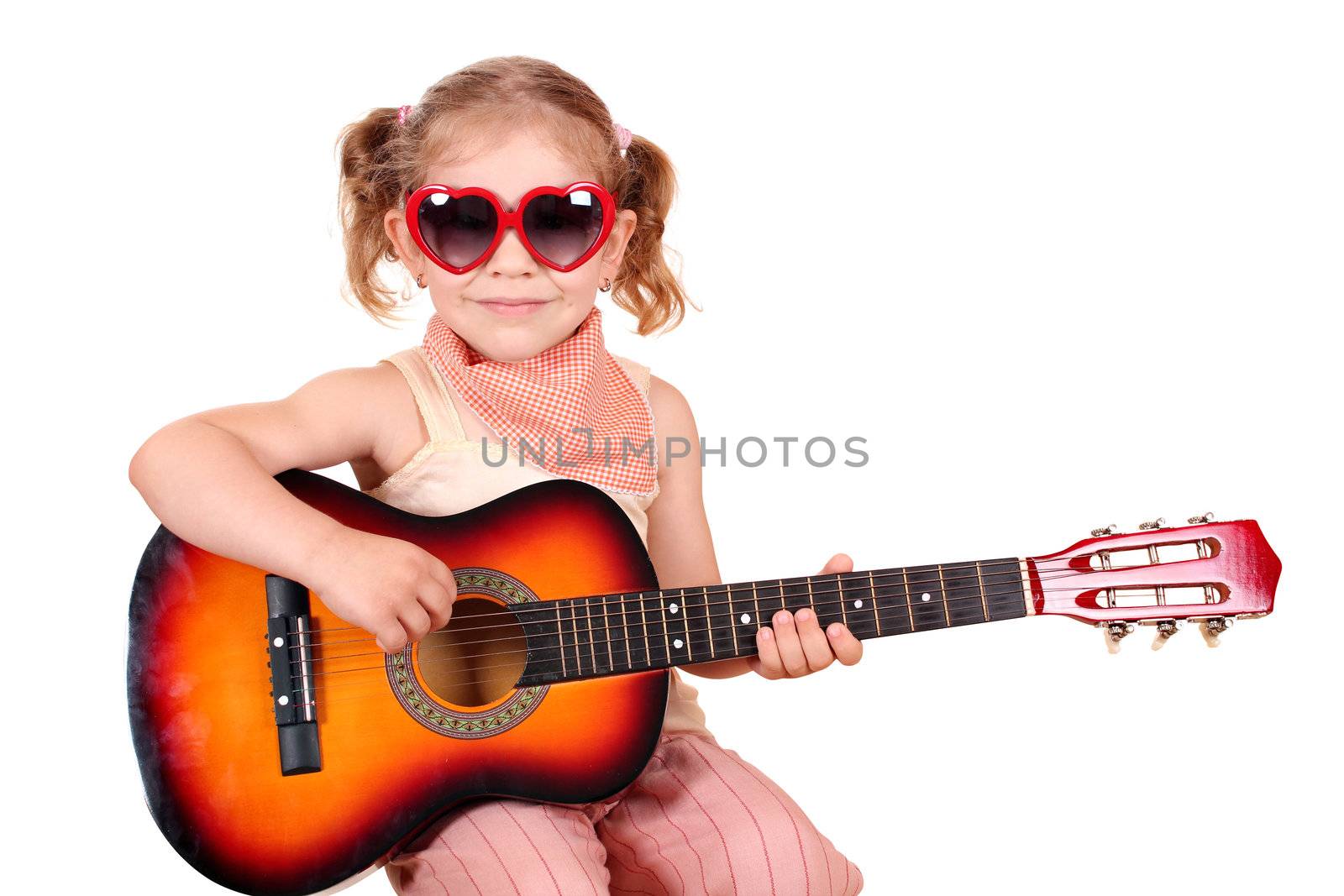 little girl with sunglasses and guitar by goce