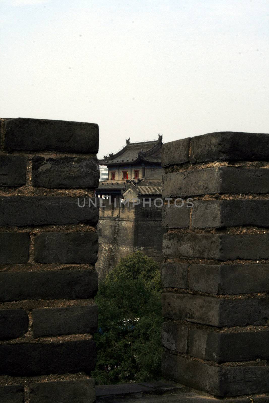 downtown of Xian, View by two pinnacles on a building