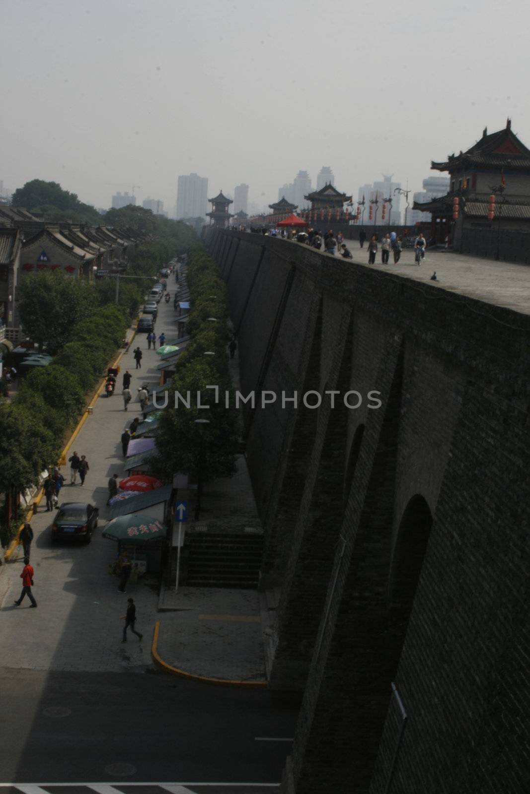 downtown of Xian, overlooking the city wall by koep