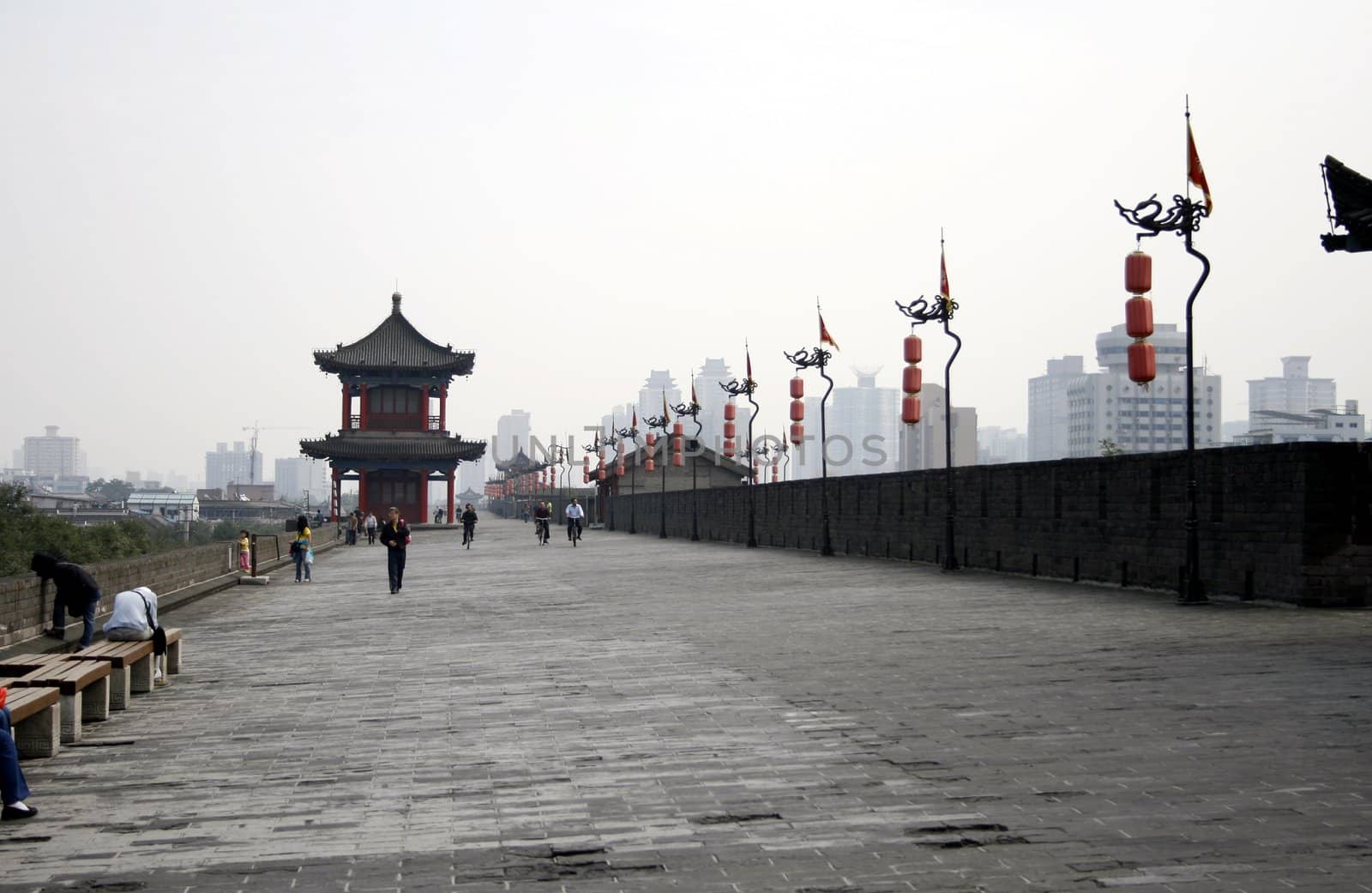 downtown of Xian, building to the city wall