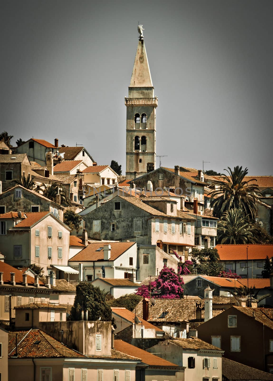 Beautiful town of Mali Losinj, Croatia - vertical view