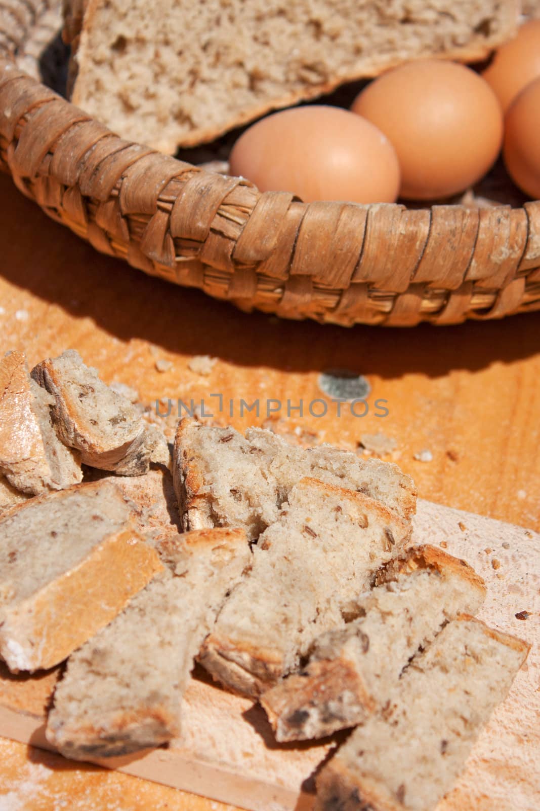 Pieces of Czech traditional bread with caraway