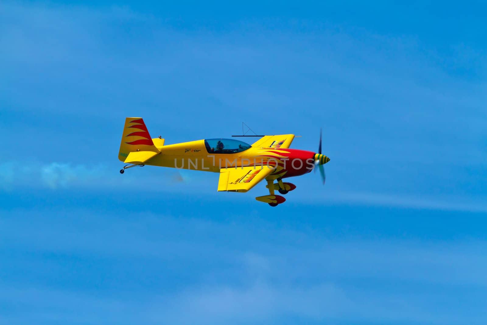 CADIZ, SPAIN-SEP 11: Aircraft Extra 300S of Melissa Pemberton taking part in an exhibition on the 4th airshow of Cadiz on Sep 11, 2011, in Cadiz, Spain