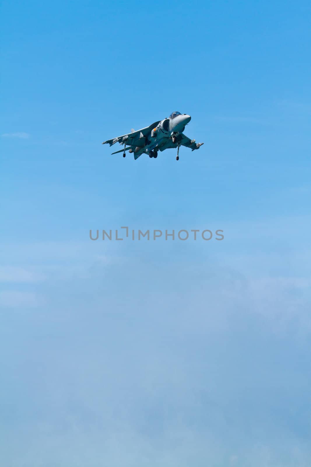 CADIZ, SPAIN-SEP 11: Aircraft AV-8B Harrier Plus taking part in an exhibition on the 4th airshow of Cadiz on Sep 11, 2011, in Cadiz, Spain